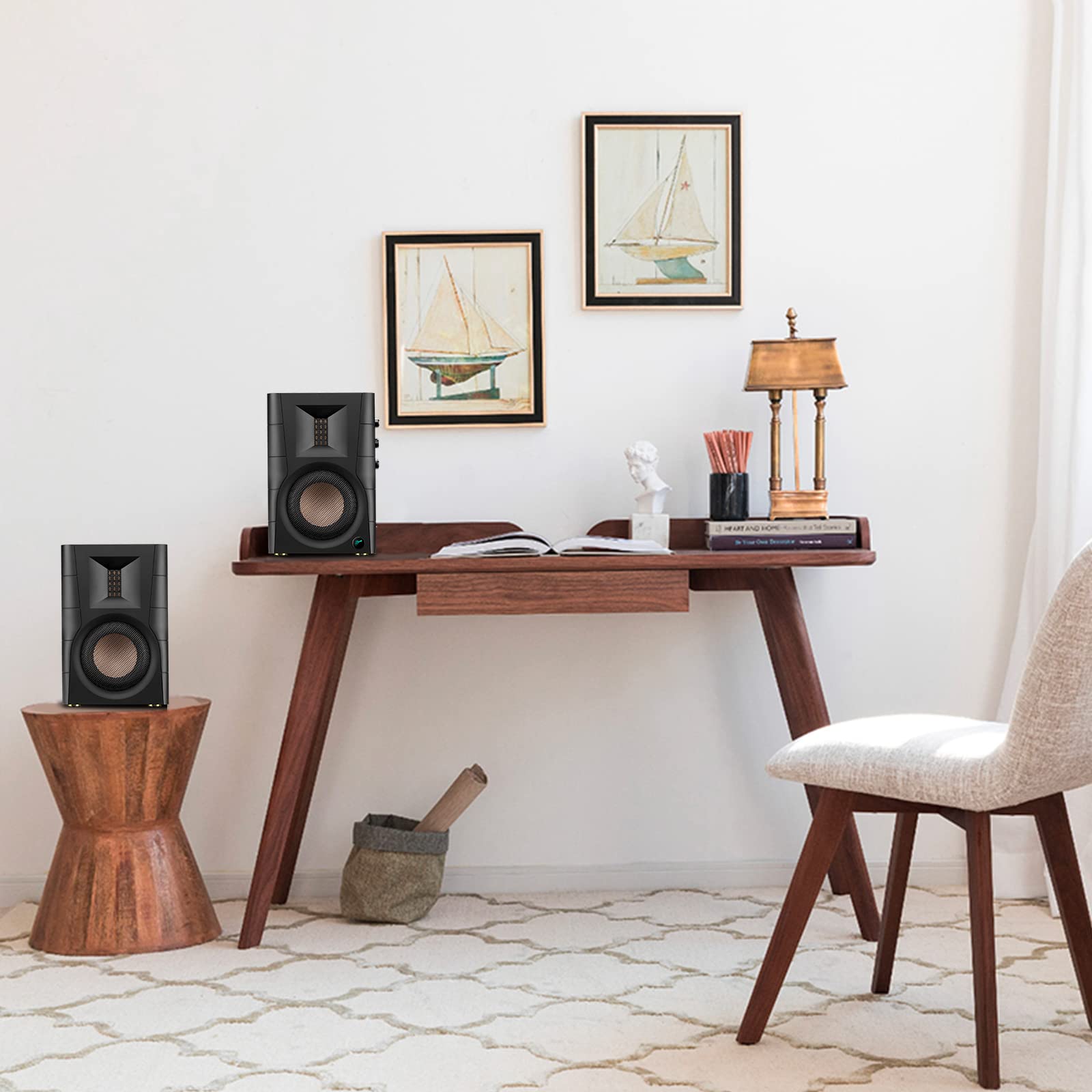 HiVi-Swans D100 Bluetooth Bookshelf Speakers - Powered 62W RMS Wood Grain Speakers for TV/PC - Brown (Pair)