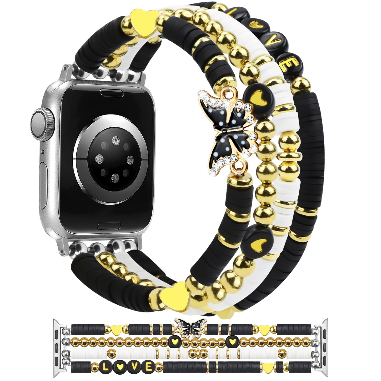 Jr.Dm Beaded Bracelet Compatible With Apple Watch 42Mm 44Mm 45Mm 46Mm For Women, Fancy Handmade Elastic Butterfly Charms Jewelry