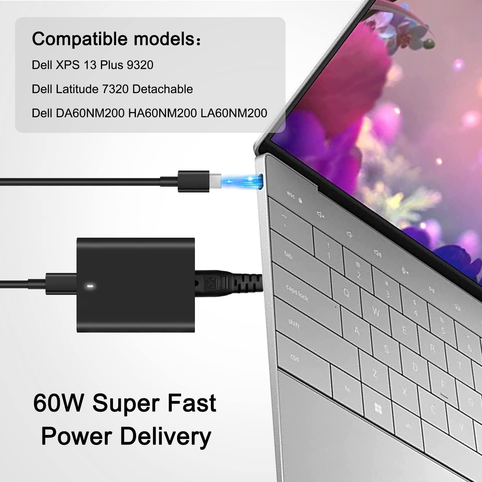 Oem 60W 45W Laptop Charger For Dell Xps 13 Plus 9320 Dell Latitude 7320 7330 7420 7430 9420 9520 5330 2 In 1 Da60Nm200 Ha60Nm200 La60Nm200 Ok60Km K60Km Dell Xps 13 9340 9345 9350 2024 Charger