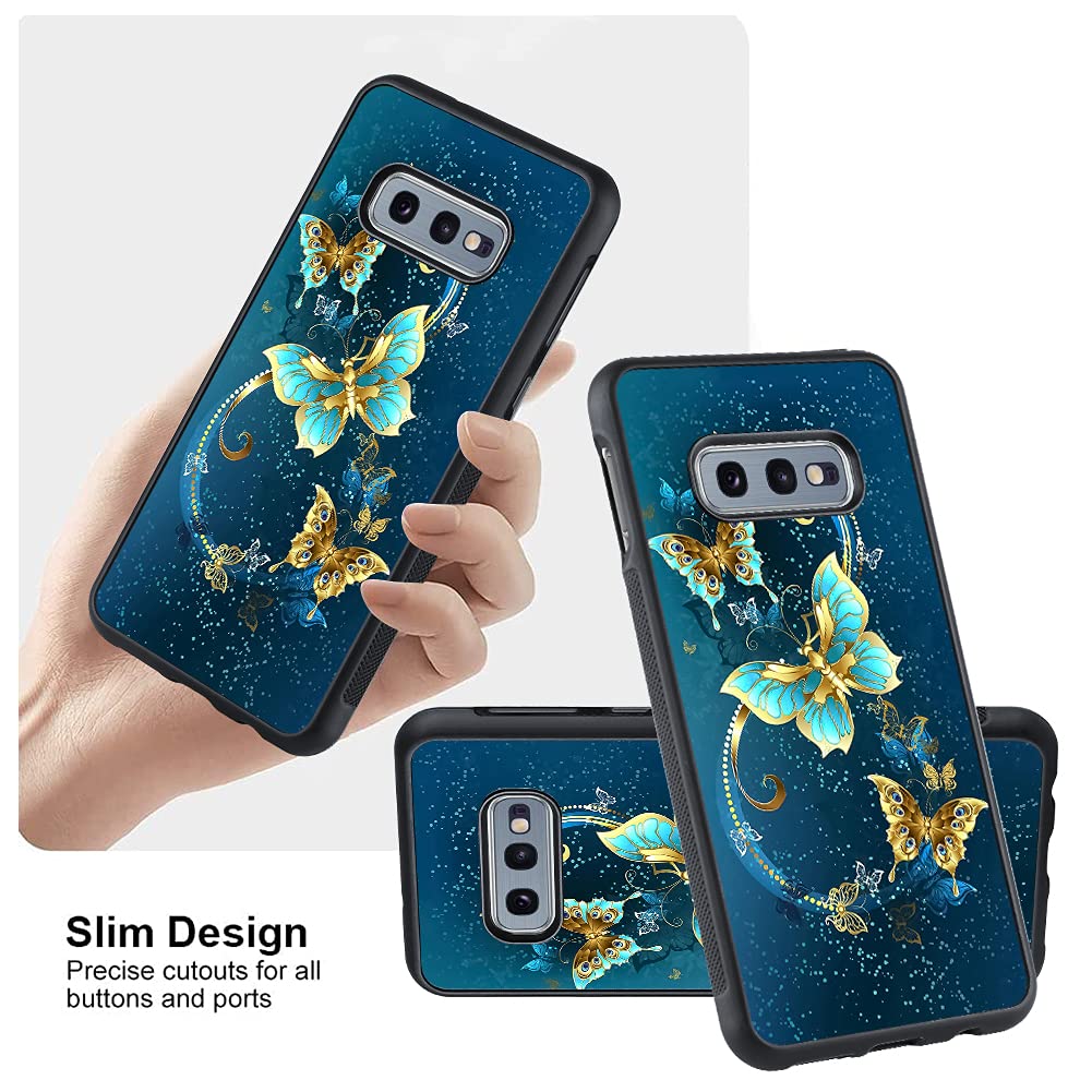 Ook Compatible With Samsung Galaxy S10E 5.8 Inch Case, [Built In Screen Protector],Cute Blue Butterfly Design Hard Pc Back Anti