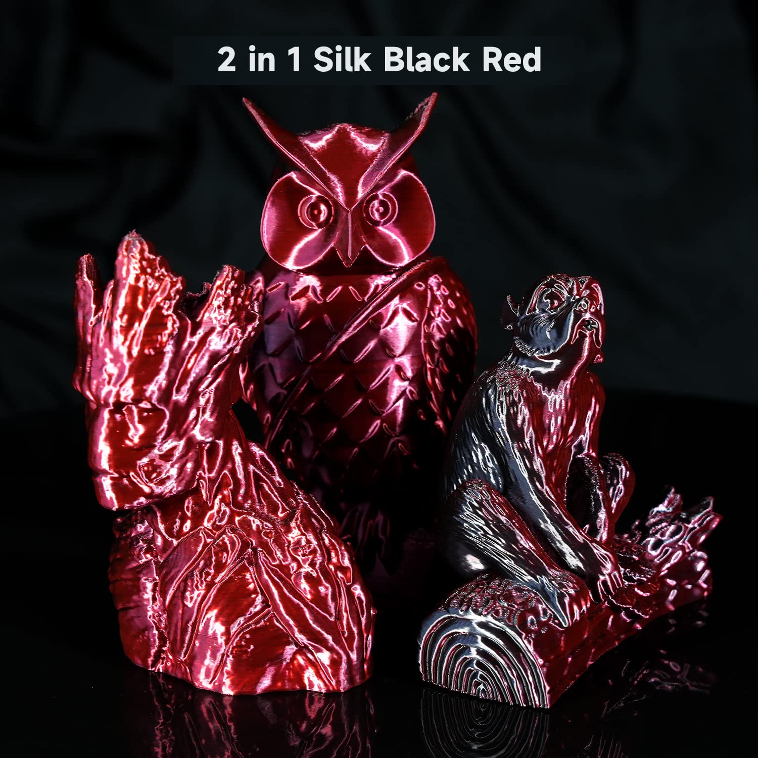 Gratkit Silk Dual Color Pla Filament, Coextrusion Pla Filament 1.75Mm, +/-0.03Mm, 1Kg/Roll, Silk Pla Black & Red