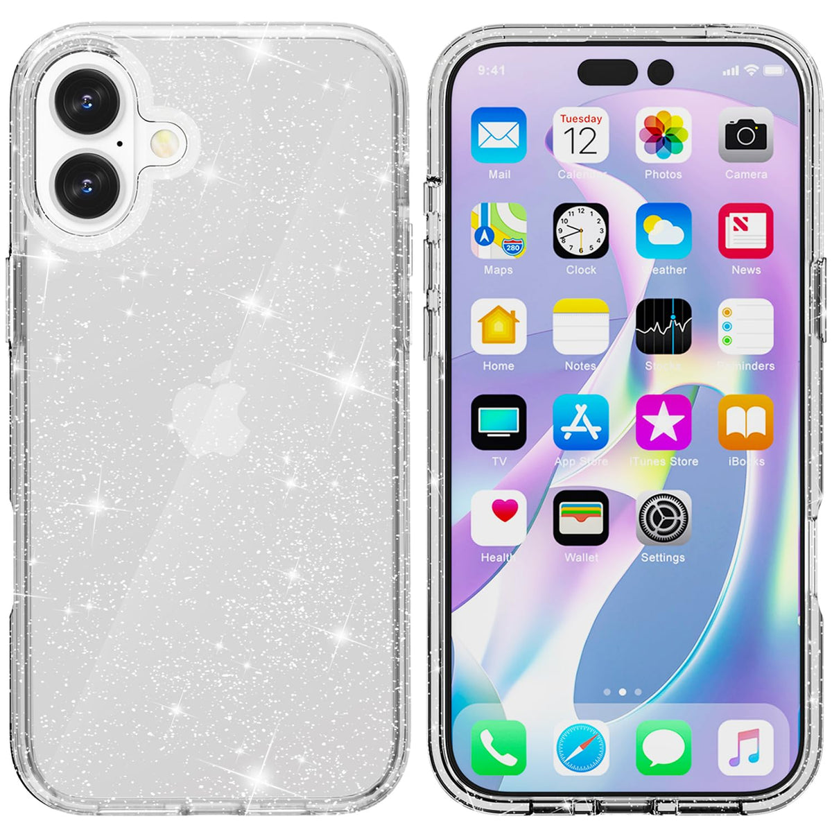 Tenoc Phone Case Compatible With Iphone 16 Plus, Glitter Case Clear Sparkling Protective Bumper Cute Cover For Girls Women