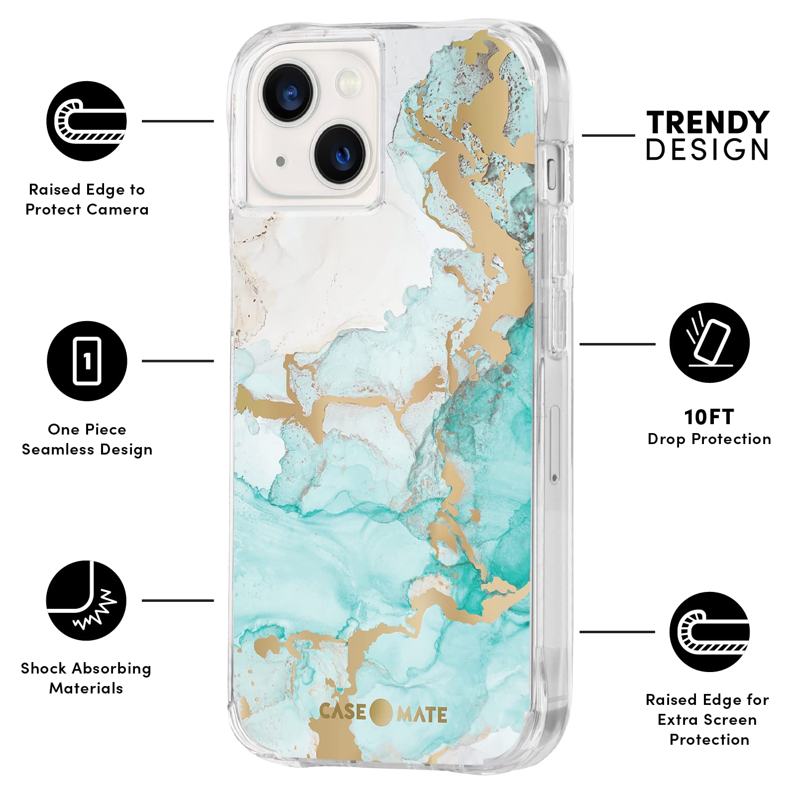 Case Mate   Tough Prints   Case For Iphone 13 Mini   Gold Foil Elements   10 Ft. Drop Protection   5.4 Inch   Ocean Marble