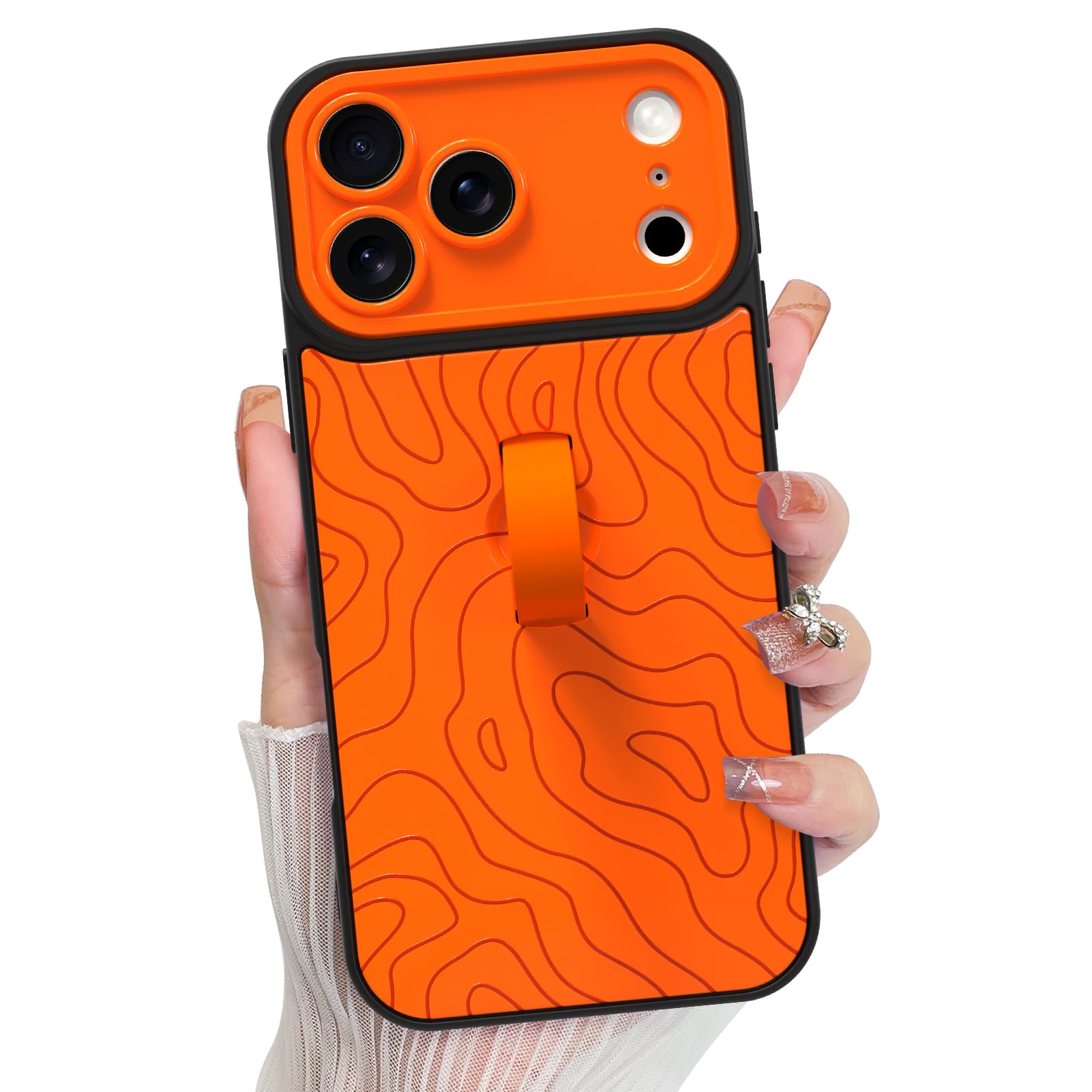 KANGHAR Compatible with iPhone 17 Pro Case, Silicone Wave Ripple Cute Pattern, Wristband Kickstand Camera Protection Soft Slim C