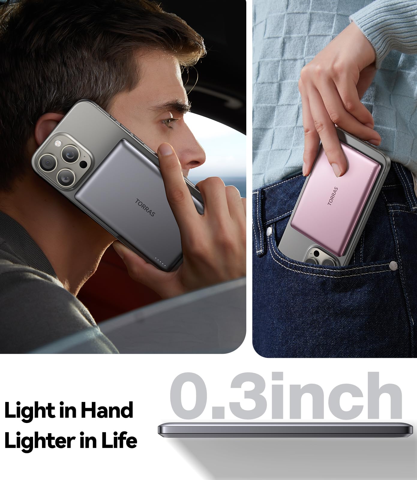 Torras Minimag Power Bank, Ultra Slim 5,000Mah Wireless Portable Charger With Usb C Cable, Fast Charging Magnetic Battery Pack,