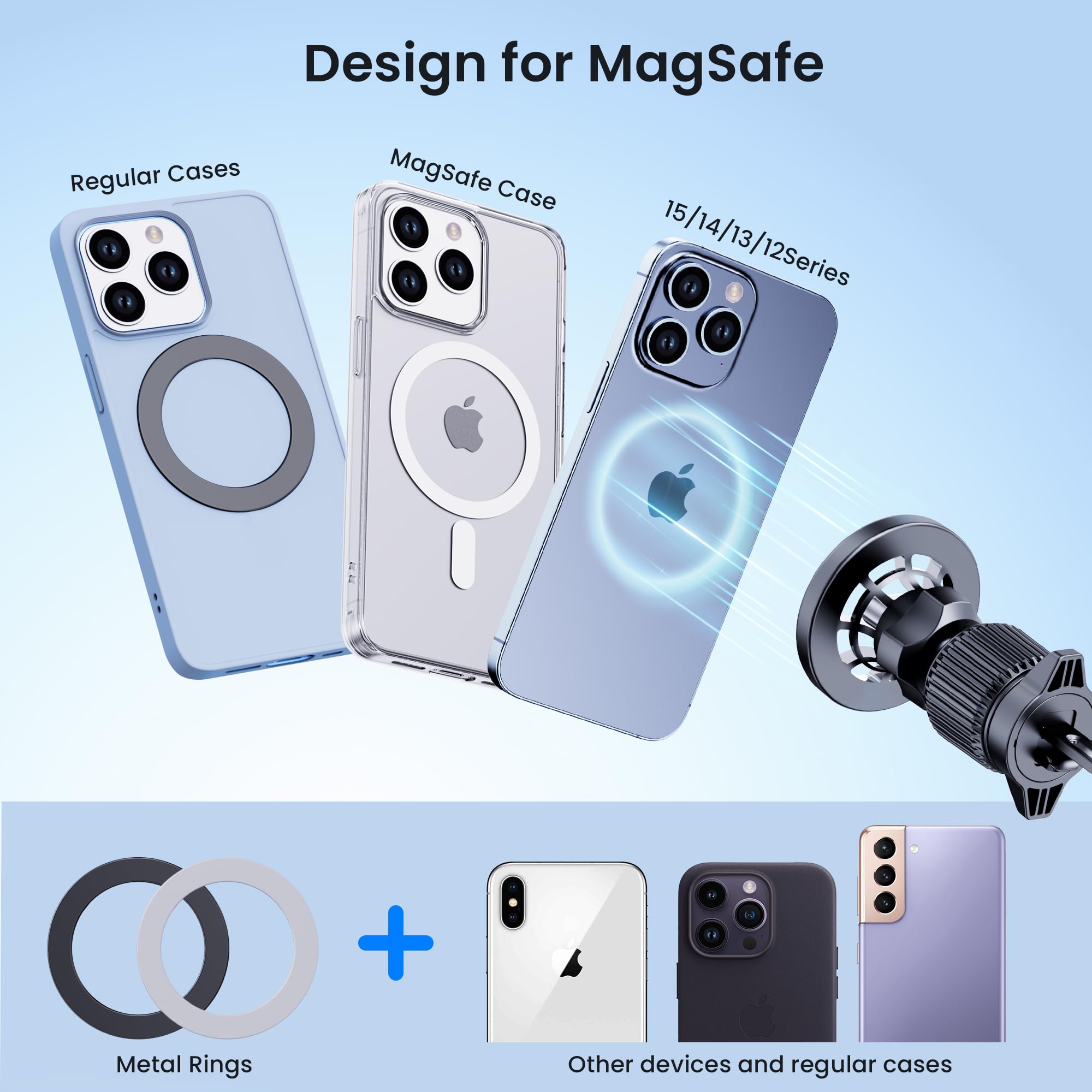 Pgu For Magsafe Car Mount, [Strongest Magnets][Unlimited Angles] Magnetic Phone Holder For Car Vent Cell Phone Holder Car Mount