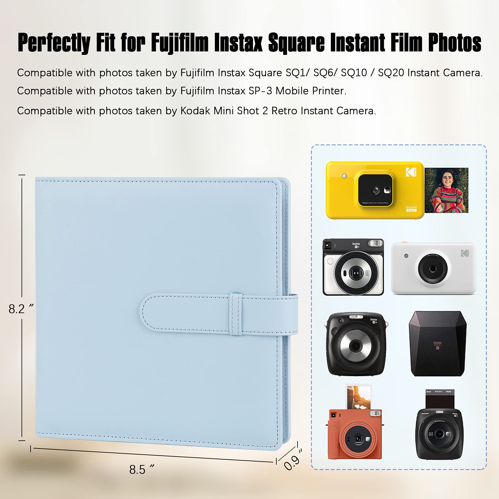288 Pockets Photo Album For Fujifilm Instax Square Sq1 Sq6 Sq10 Sq20 Instant Camera, Extra Large Picture Albums For Fujifilm Instax Square Instant Film (Blue)