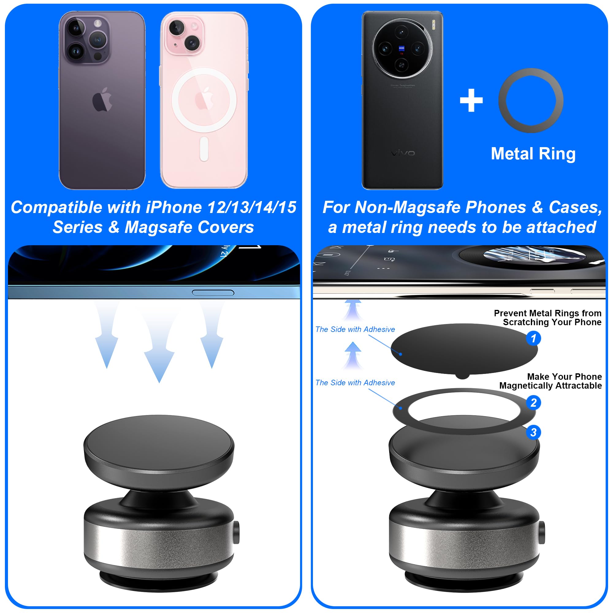 Fostex Vacuum Magnetic Phone Holder Magnet,360 Adjustable Rotatable Magnetic Mount,Electric Vacuum Magnetic Phone Holder,Hands-F