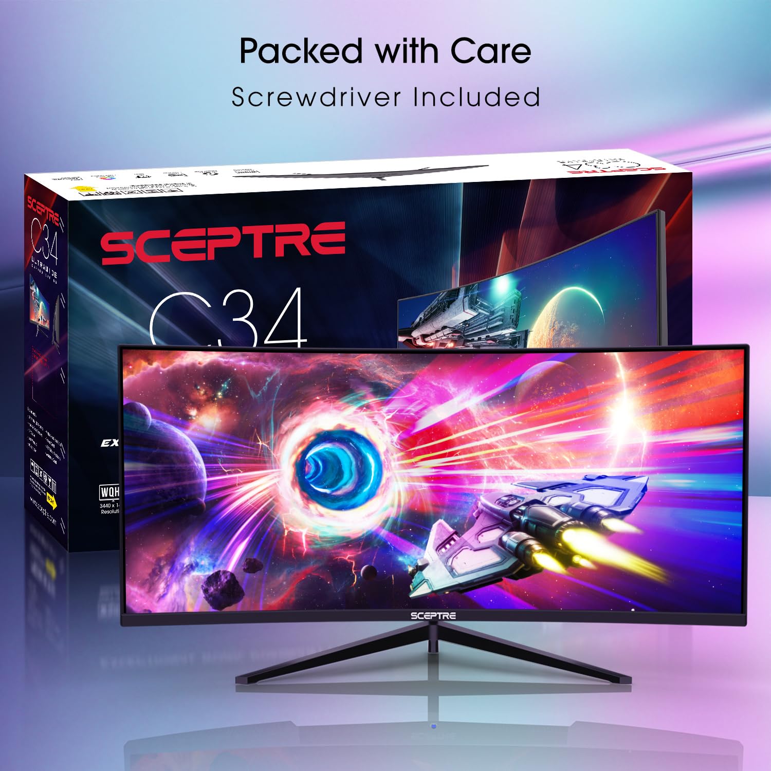 Sceptre 34 Inch Curved Ultrawide Wqhd Monitor 3440 X 1440 R1500 Up To 165Hz Displayport X2 99% Srgb 1Ms Picture By Picture, Mach