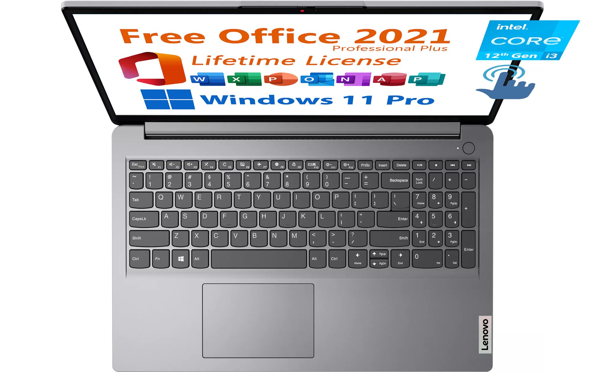 Lenovo 15.6 Business Laptop, Free Microsoft Office 2021 With Lifetime License, Fhd Touchscreen Display, Intel 6-Core I3-1215U Up