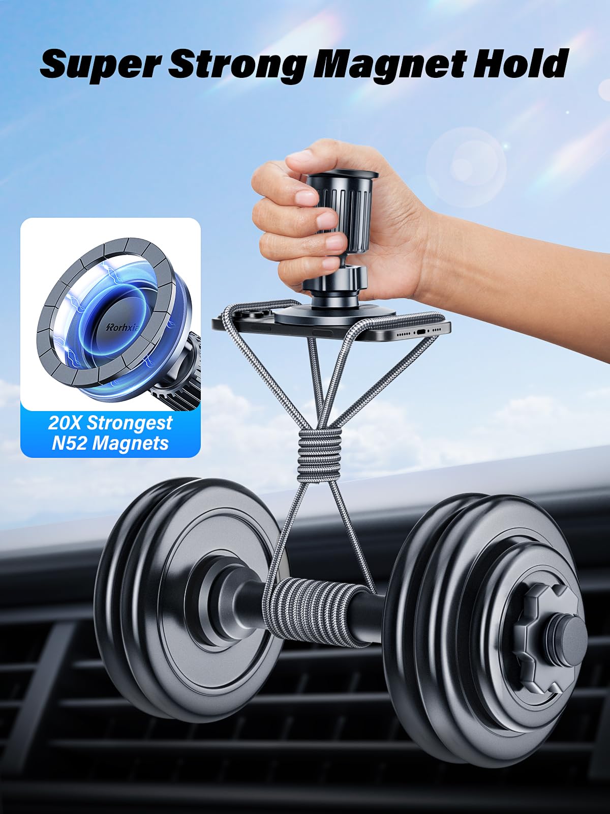 Rorhxia [Military-Grade] Magnetic Phone Holder For Car [Upgraded Strongest Magnet Power] Car Magnet Phone Mount, Air Vent Hands-