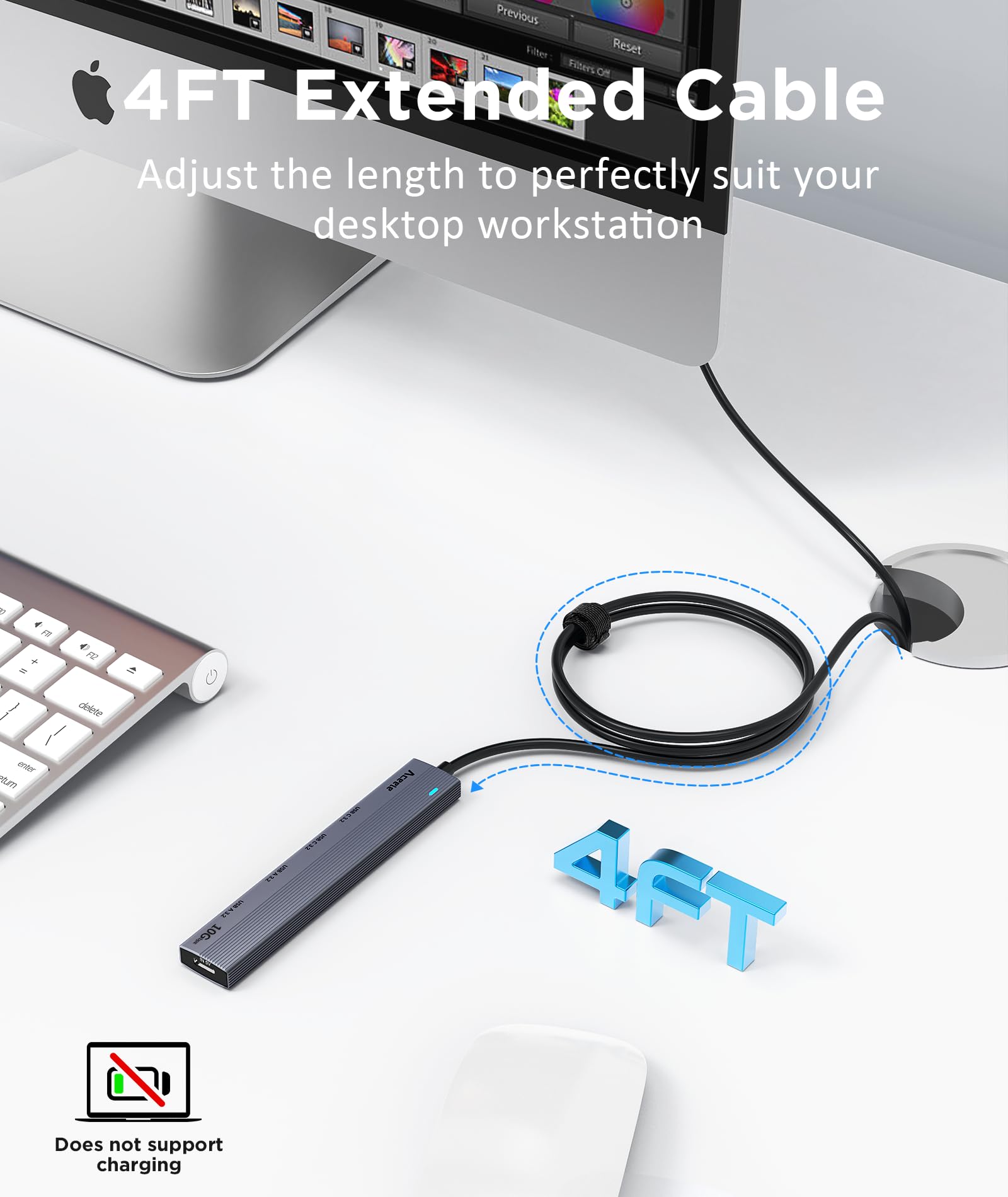 Aceele 10Gbps Usb 3.2 Hub With 4 Usb 3.2 Ports (2 Usb A & 2 Usb C), Usb 3.2 Gen 2 Splitter With 4Ft Extented Long Data Cable & T