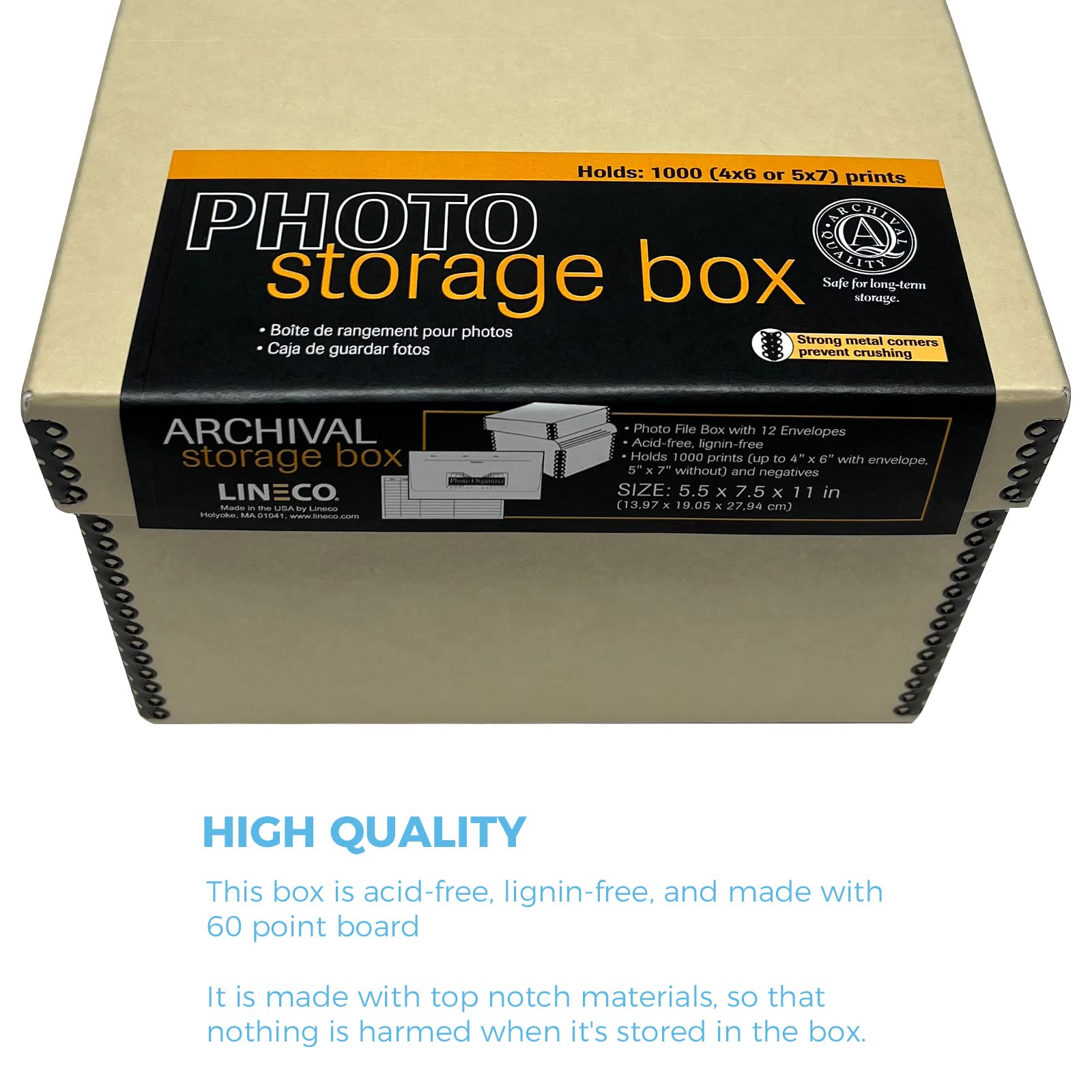 Lineco 4X6 Photo Storage Box, With 12 Acid-Free Envelopes, Holds Up To 1000 3.5'' X 5'', Or 4'' X 6'' Pictures, Metal Edge Archi