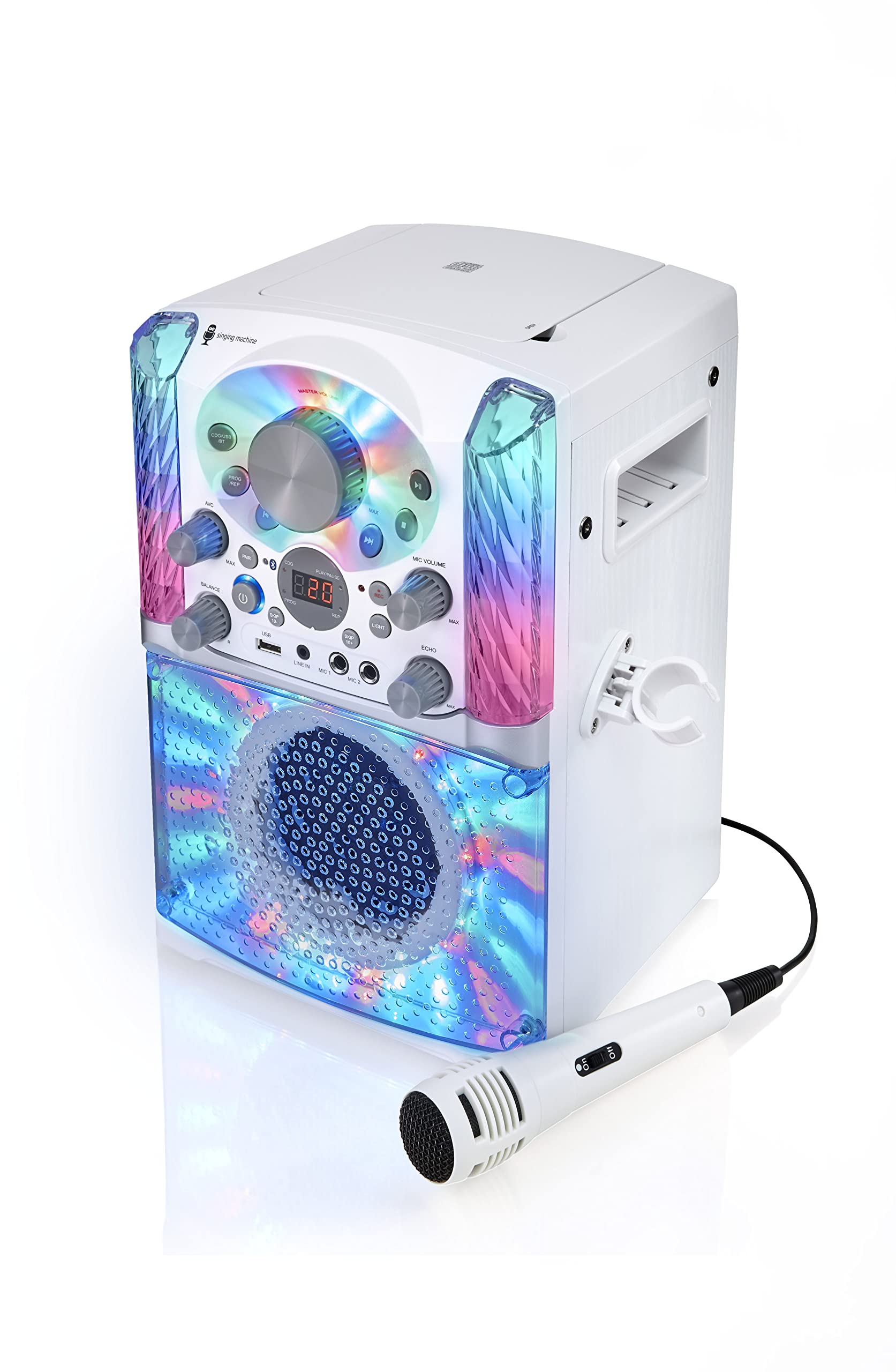 Singing Machine Sml625Btwd Karaoke Machine, Portable Bluetooth Cd+G Karaoke System, White