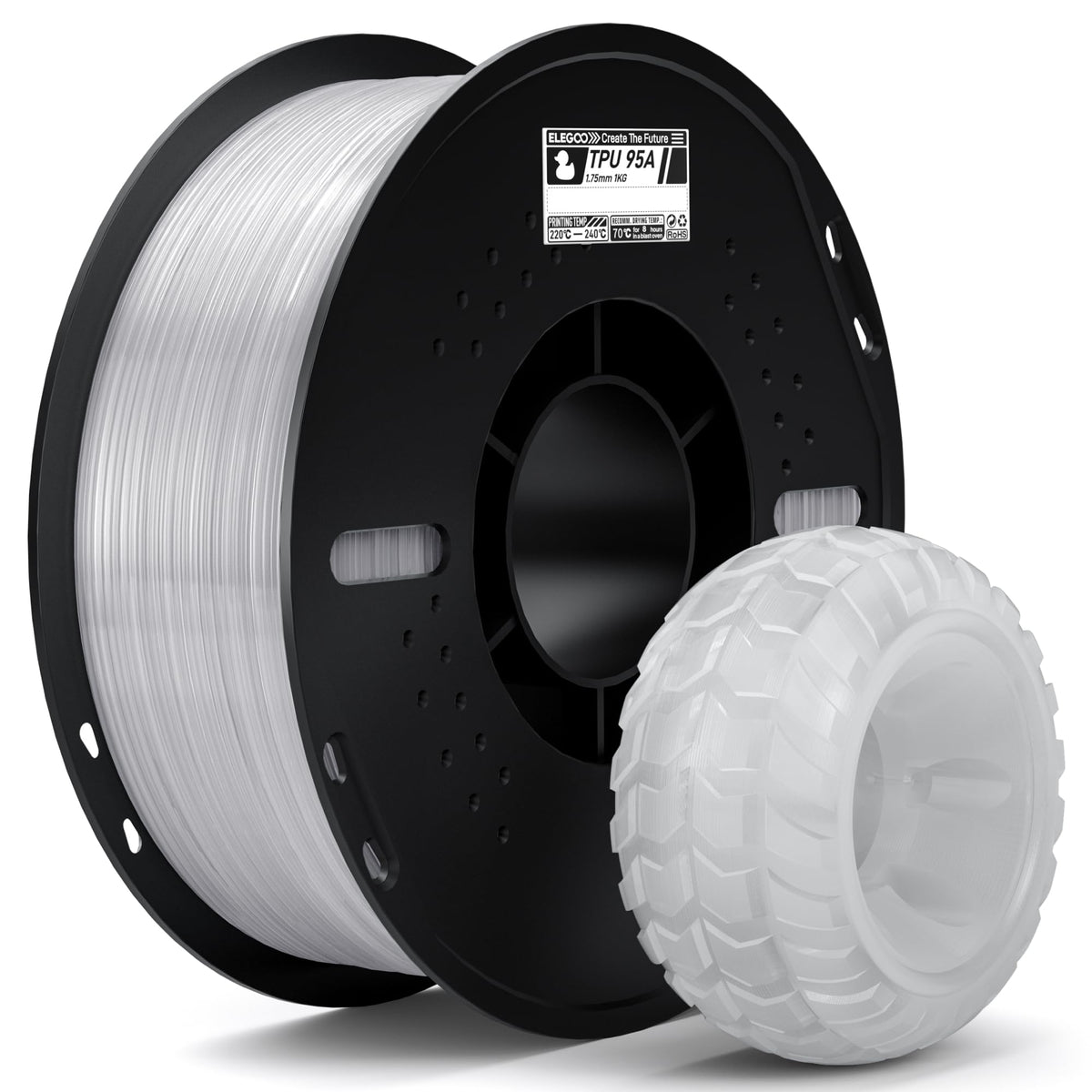 ELEGOO TPU Filament 1.75mm Translucent 1KG, 95A Flexible Soft 3D Print ...