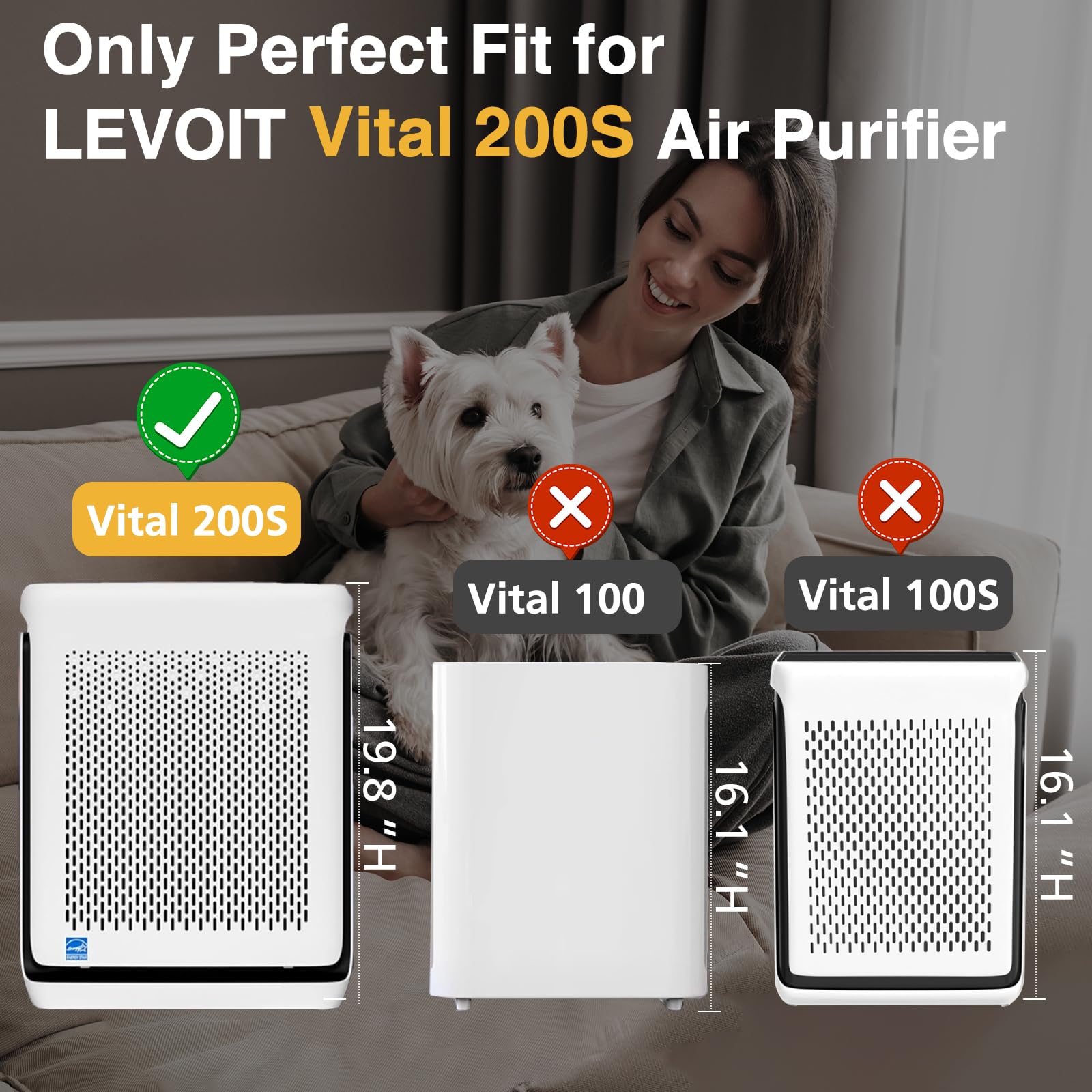 Cabiclean Vital 200S Pet Care Replacement Filter - 2 Pack, Yellow, Pre Filter + Middle Filter + Activated Carbon Filter for LEVOIT Vital 200S