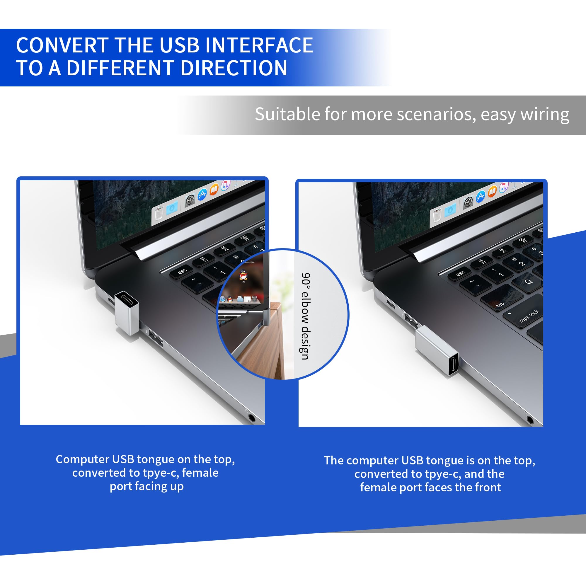 2 Pack 90 Degree Usb A Male To Usb C Female Adapter, Usb A 3.0 Male To Usb C Female Connector Converter For Laptop/Mobile Phone/