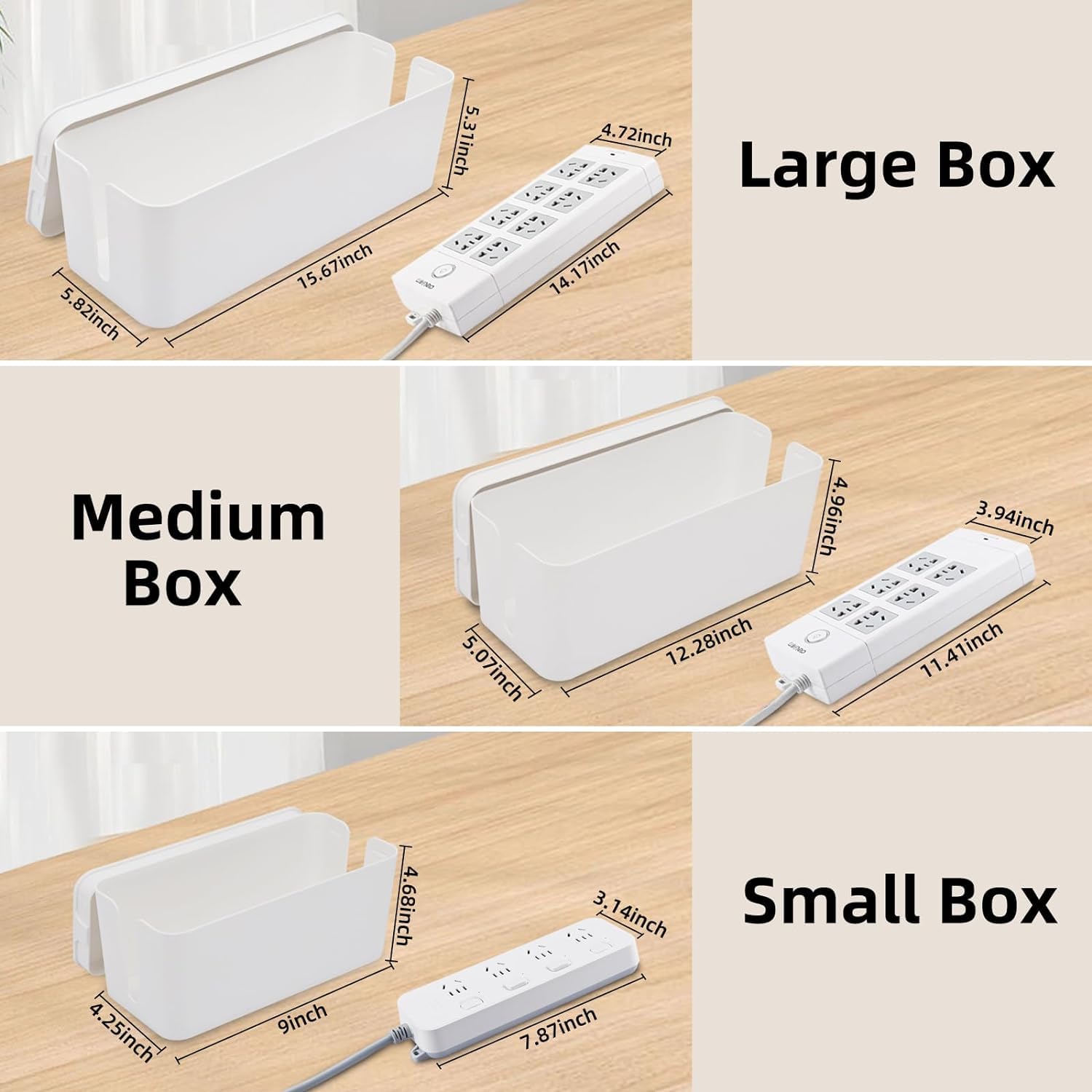 Yaeccc Cable Management Organizer Box Power Strips Hider Power Cords Hider For Desk, Tv, Computer, Usb Hub,Cords (Set Of Three)