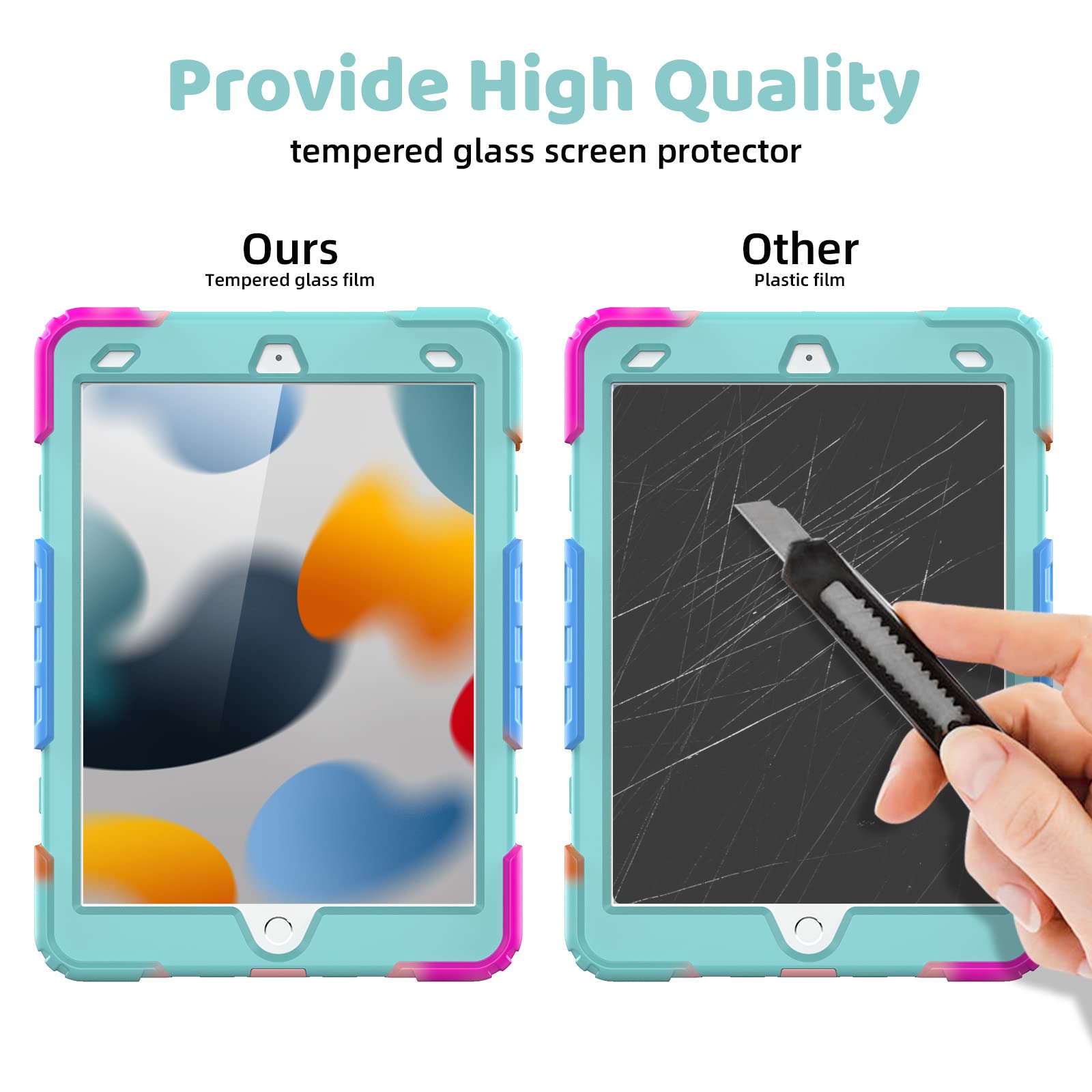 Blosomeet Ipad Case For 9Th Gen 10.2 Inch 2021/2020 For Kids With Tempered Glass Screen Protector | Ipad 8Th/7Th Generation Case
