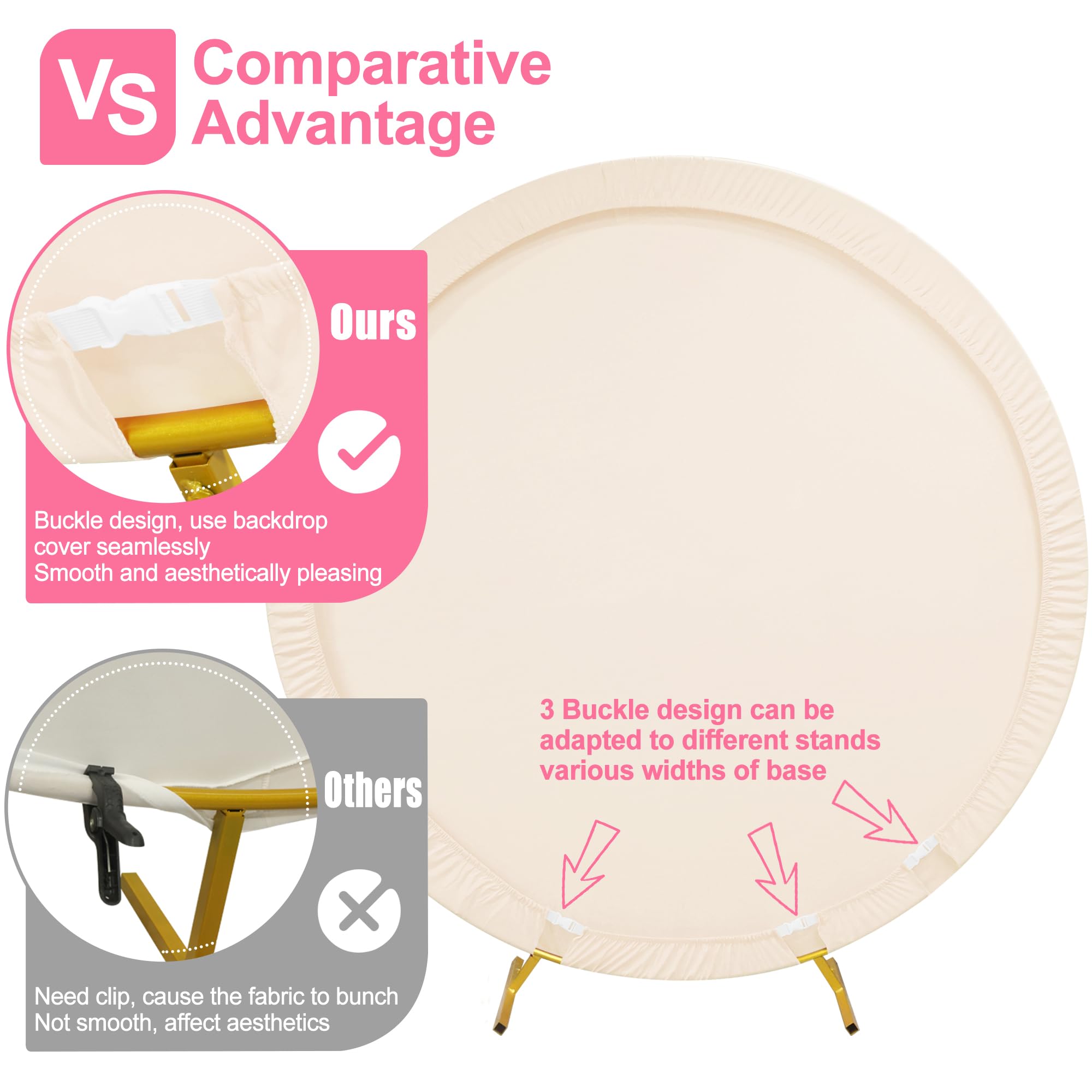 Putros 6.6Ft Round Backdrop Cover Beige Circle Arch Cover With Buckles Polyester Fitted Round Balloon Arch Cover For Wedding Bir