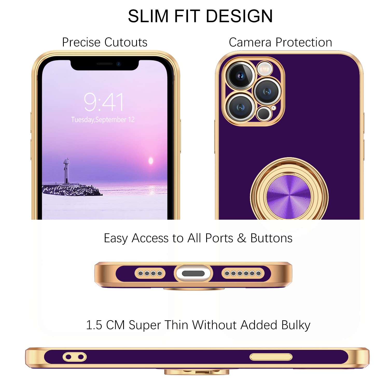 Bentoben Case For Iphone 12 Pro Max, Phone Case Iphone 12 Pro Max Cover With 360    Ring Loopy Magnetic Kickstand Flexible Tpu B