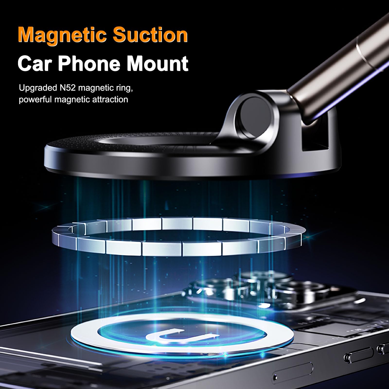 Upgrade Magnetic Vacuum Suction Phone Holder, ?No Need Charging?360 Rotating Adjustable Strong Magnetic Car Mount Phone Holder F