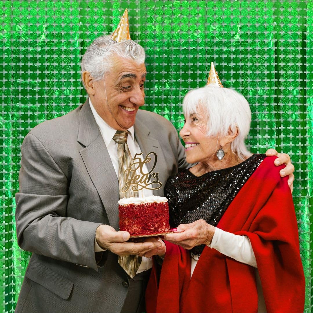 Square Tinsel Curtain Party Backdrop   2Pcs Glitter Foil Fringe Curtain Party Decor Green Photo Booth Backdrop Streamers For Hal