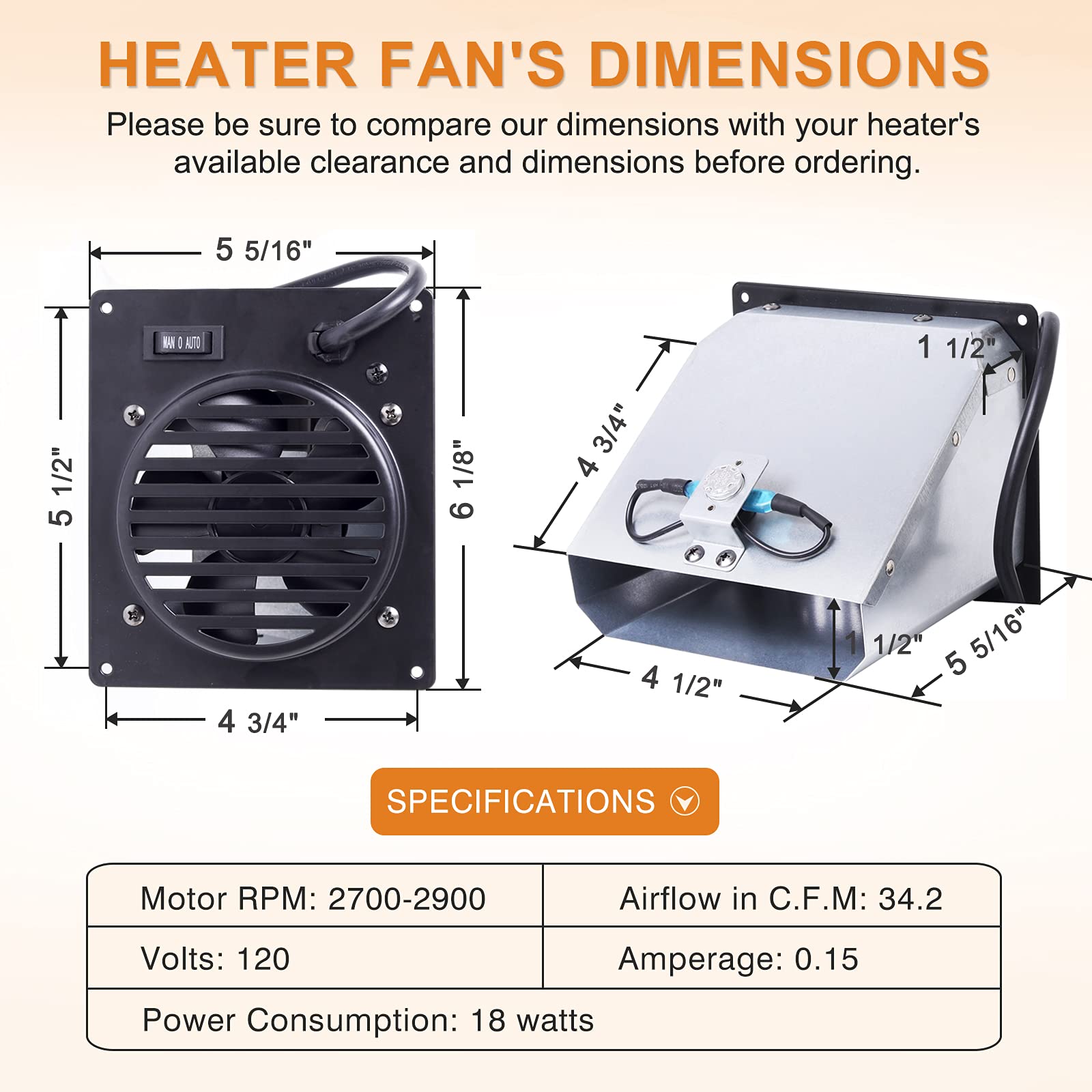 Adviace Wall Heater Blower Fan For Dyna Glo, Mr. Heater And Kozy World Vent Free Heaters, Replacement Whf100 Dyna Glo Heater Fan