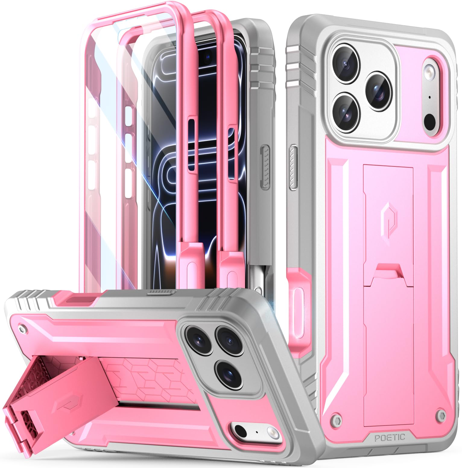 Poetic for iPhone 17 Pro Max Case with Camera Control Capture Button, [Built-in Stand] [Built-in Screen Protector] Full-Body Mil