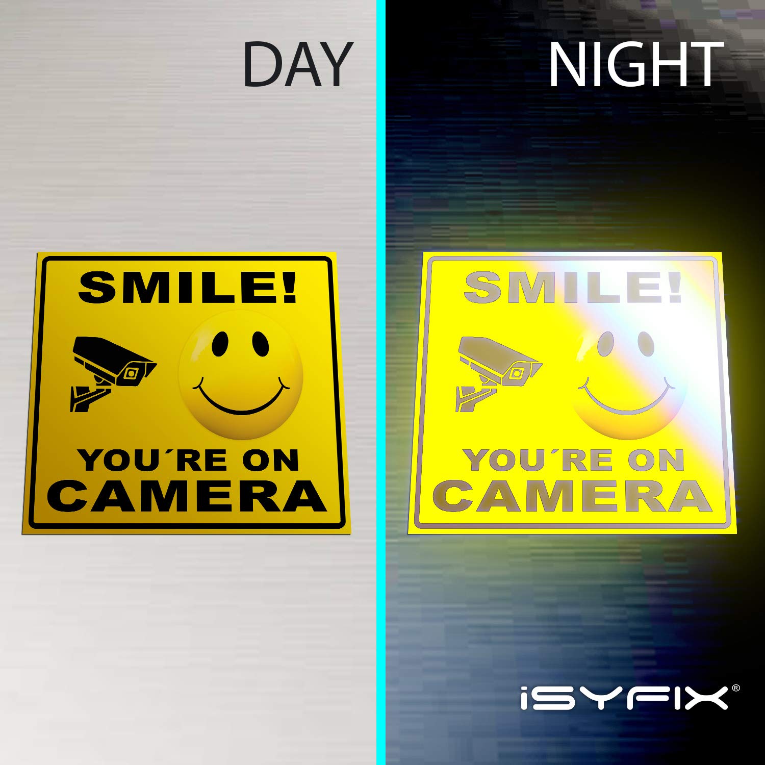 Isyfix Smile You'Re On Camera Reflective Stickers For Home   4 Pack 7X6 Inch   Uv, Weather, Scratch, Fade Resistance, Security C