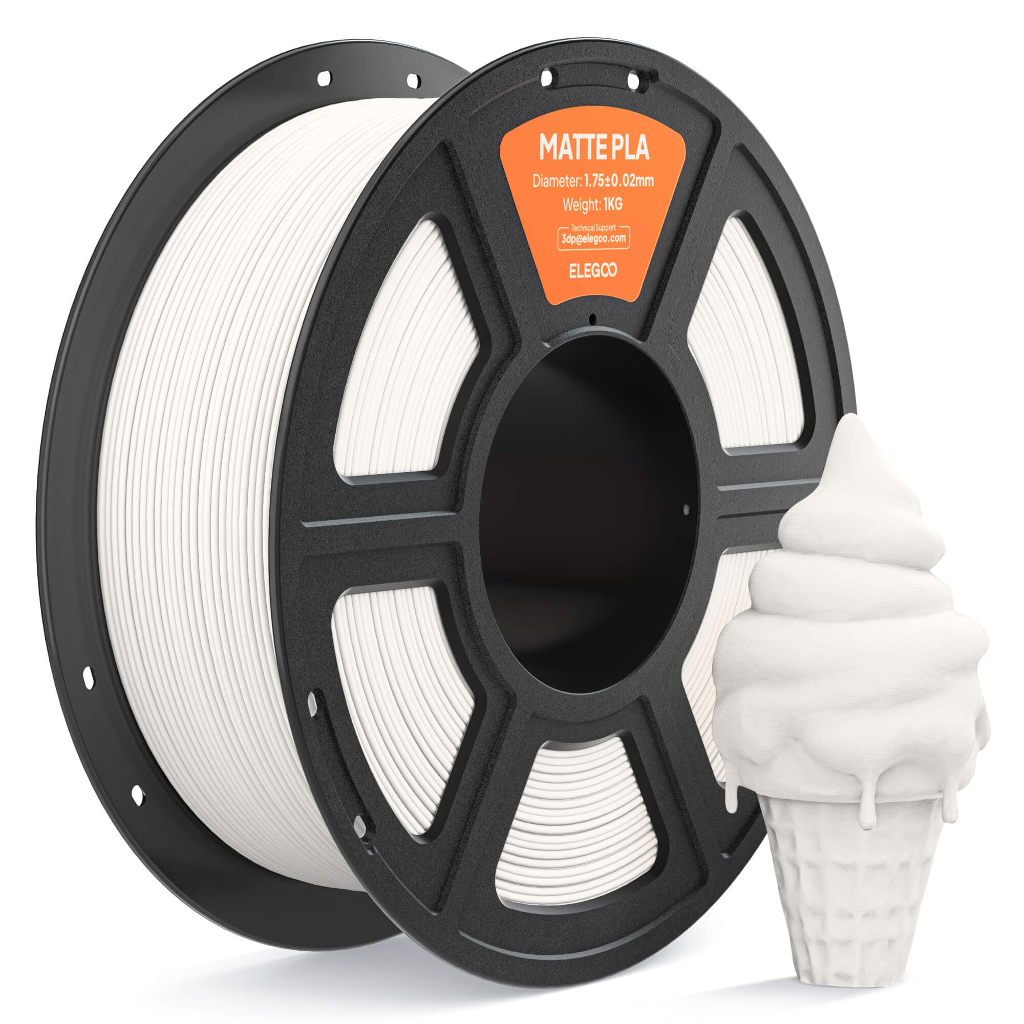 ELEGOO Matte PLA Filament 1.75mm White 1KG, 3D Printer Filament High Precision, 1kg Spool (2.2lbs) Fits for Most FDM 3D Printers