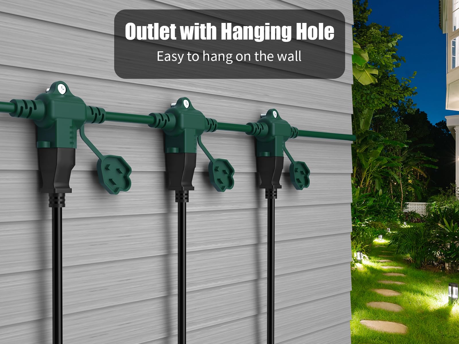 Makevivi 50Ft Outdoor Extension Cord Multiple Plugs  Evenly Spaced 6 Outlets Plugs With Safety Cover, 16/3 Sjtw Green Outdoor Ex