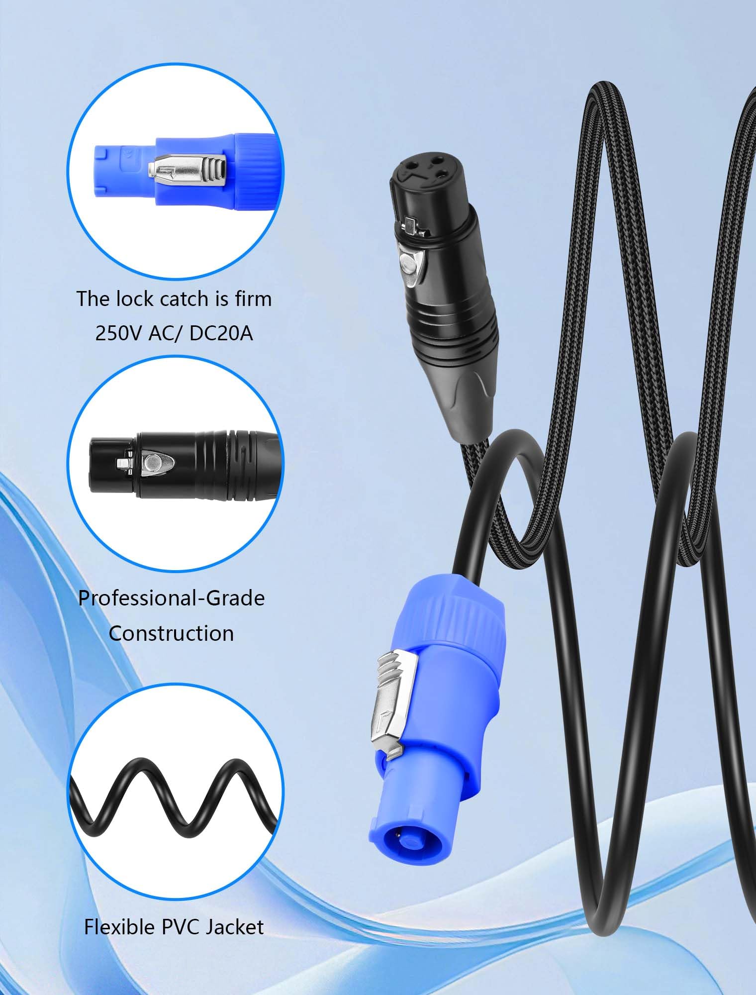 Cerrxian 9.8 Ft Powercon And Dmx Extension Cable, 13Awg Ac Power Dmx 3Pin Xlr Signal Combo Cables For Stage Lighting, Concerts,