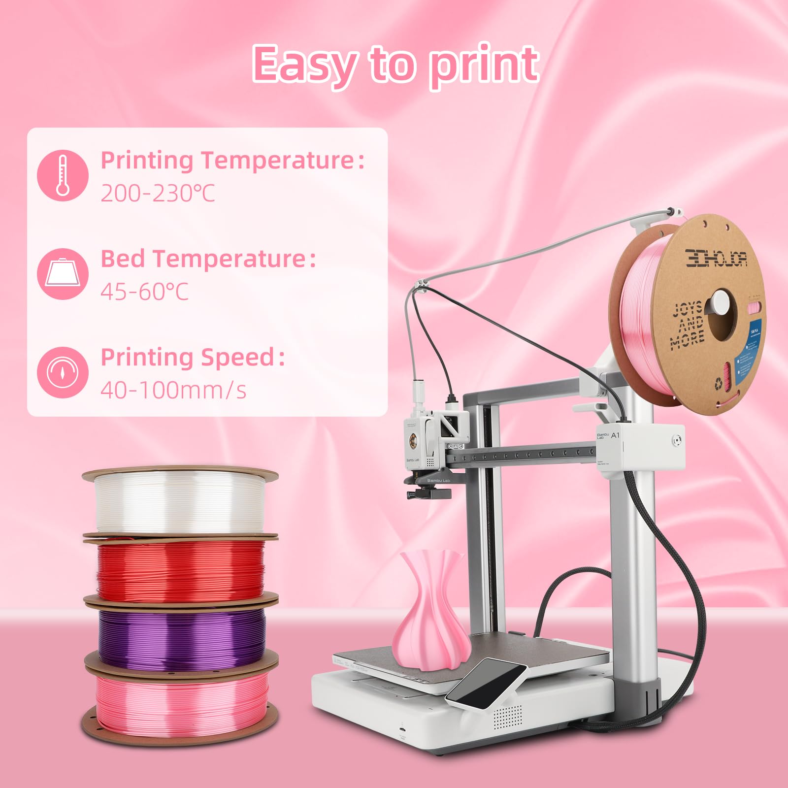 3Dhojor Silk Pla Filament 1.75Mm, Pla Filament 1.75Mm Silk Shiny 3D Printer Filament, 1Kg Cardboard Spool (2.2Lbs), Dimensional