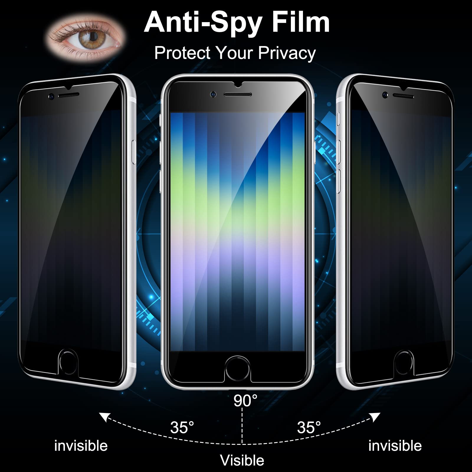 [2 Pack] Privacy Screen Protector For Iphone Se 2020 2Nd / 2022 3Rd Generation, Iphone 8, Iphone 7 /6S/6, 4.7 Inch, Ymhml Anti S