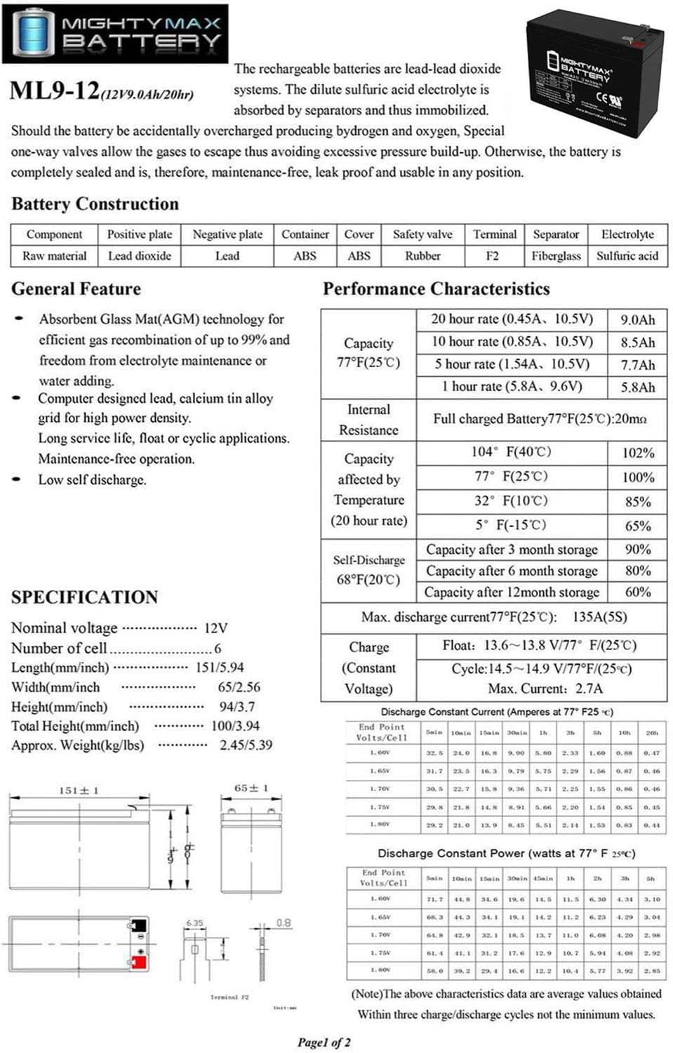 Ml9 12   12 Volt 9 Ah Sla Battery   Pack Of 8