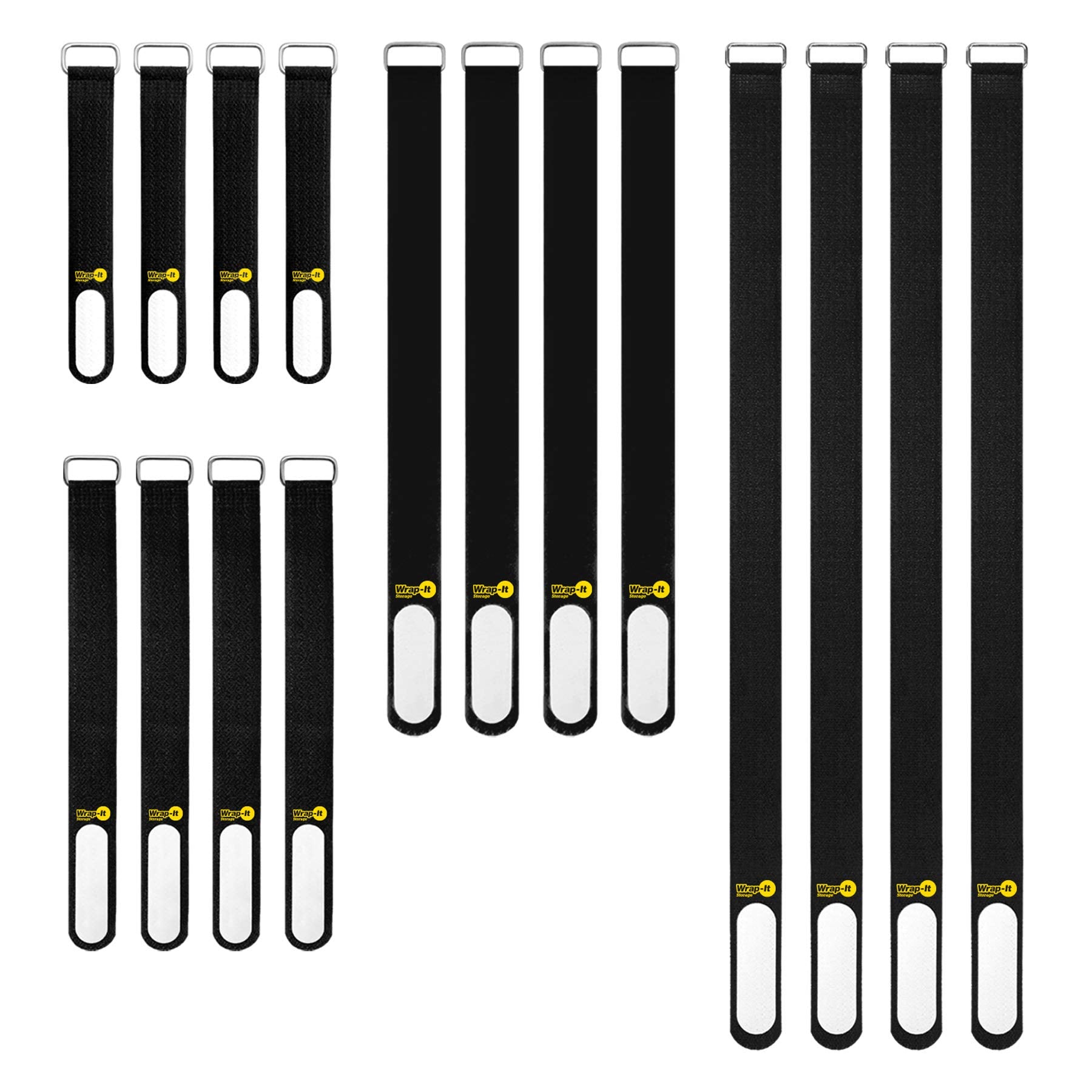 Wrap It Storage Cinch Straps (Assorted 16 Pack) Black   Hook And Loop Strap With Write On Label For Easy Cord Identification And