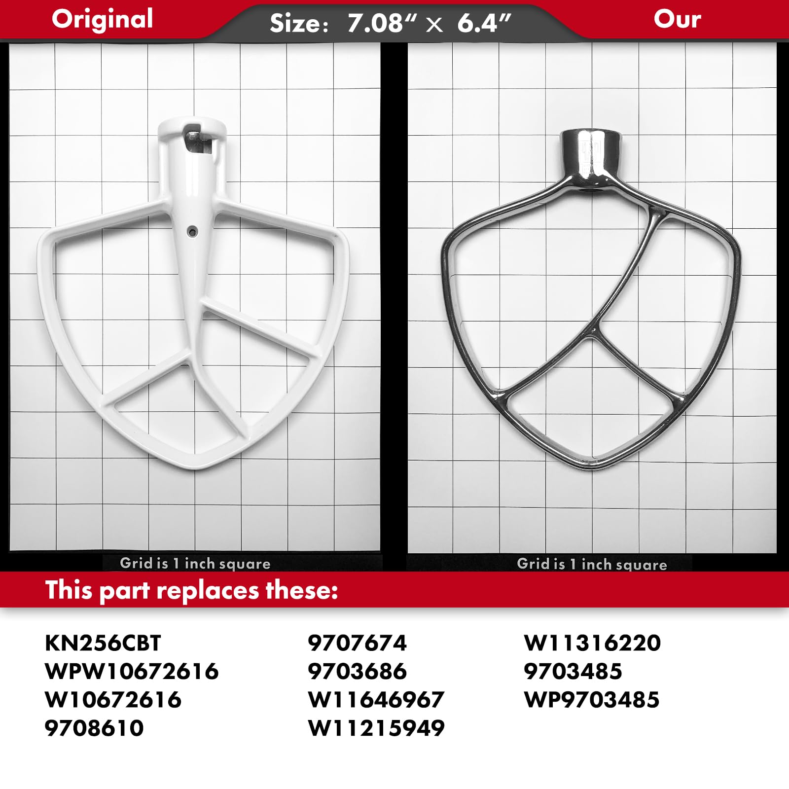 qAp Flat Beater for KitchenAid 5/6 Qt Bowl-Lift Mixers, Polished Stainless Steel, Dishwasher Safe, FB6 Replacement Paddle, Silver