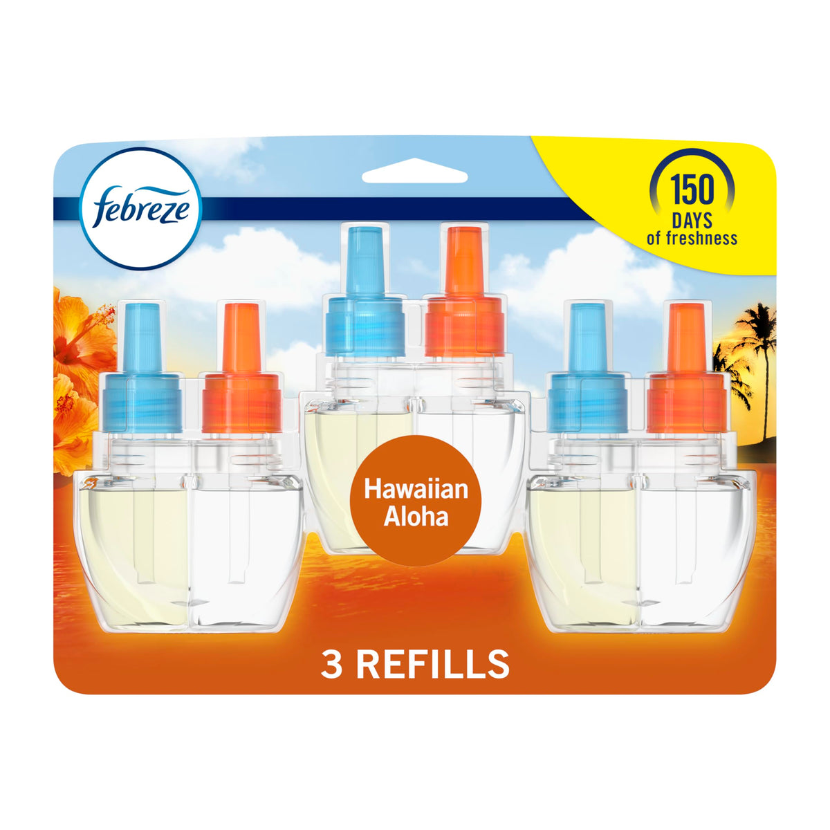 Febreze Plug In Air Fresheners, Hawaiian Aloha, Odor Eliminator For Strong Odors, Scented Oil Refill (3 Count)