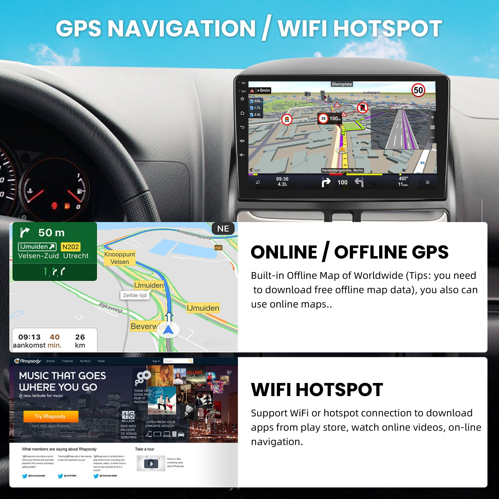 2G+64G Car Radio Stereo With Hifi Audio For Honda Crv 2002 2006, Wireless Carplay/Android Auto 9 Inch Hd Touch Screen Android 13 Gps Wifi Bluetooth Fm/Rds Hd Backup Camera