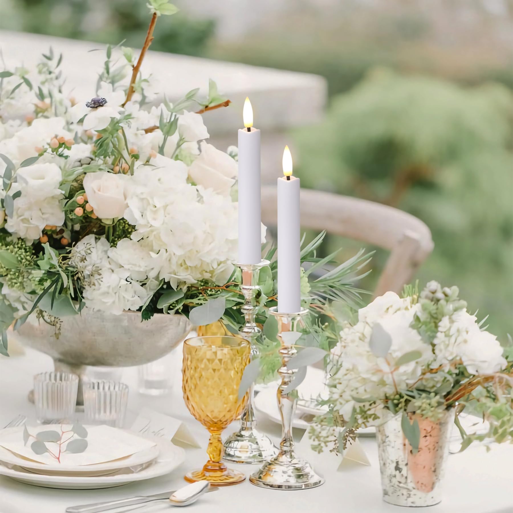 Yeelida Battery Operated Flameless Taper Candles With Two Remote Timer, 6.4'' Led 3D Wick Window Candles, Flickering Long Lastin