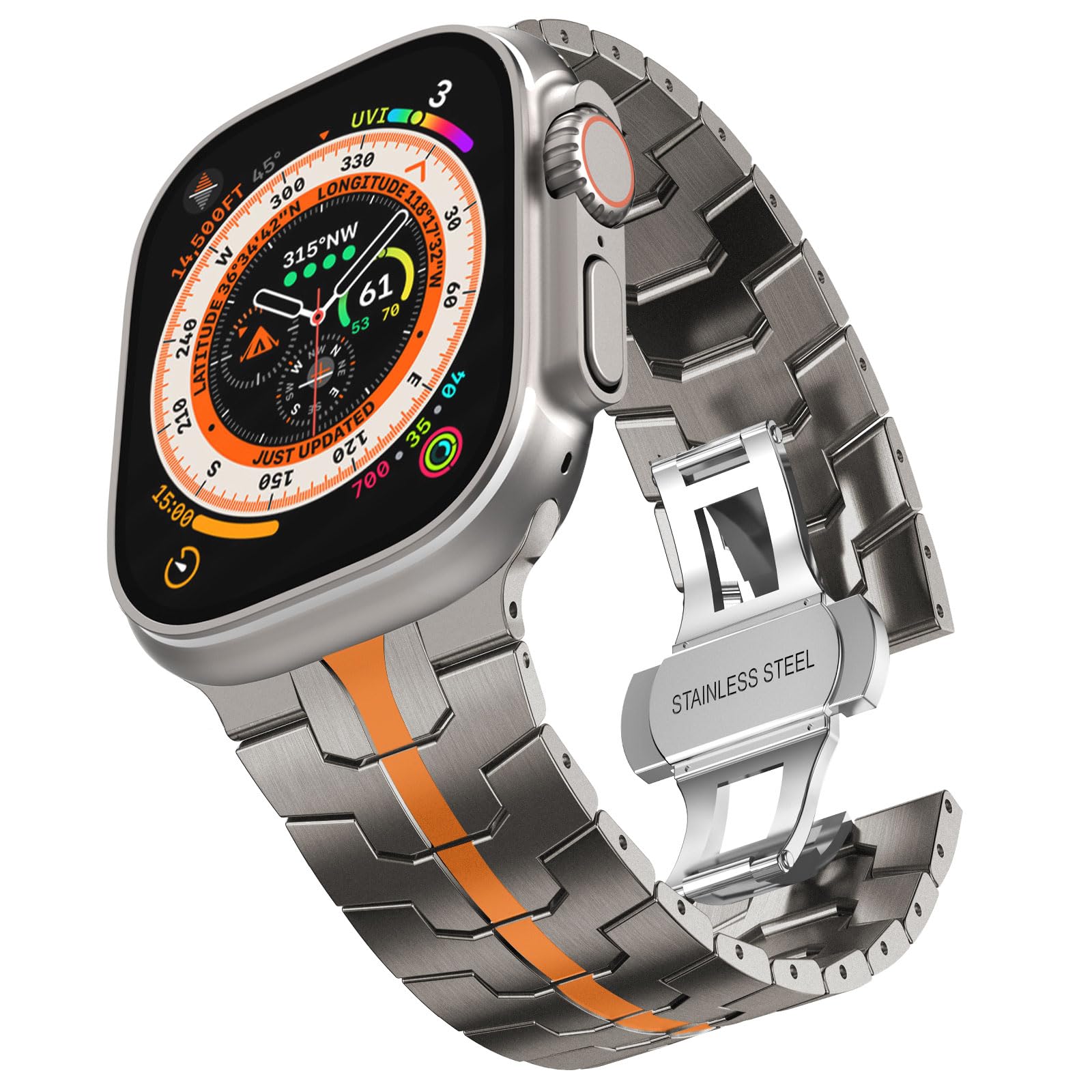 Chanchy Stainless Steel Band For Apple Watch Ultra 2 Band 49Mm 46Mm 45Mm 44Mm, Metal Strap With Folding Clasp For Apple Watch Se