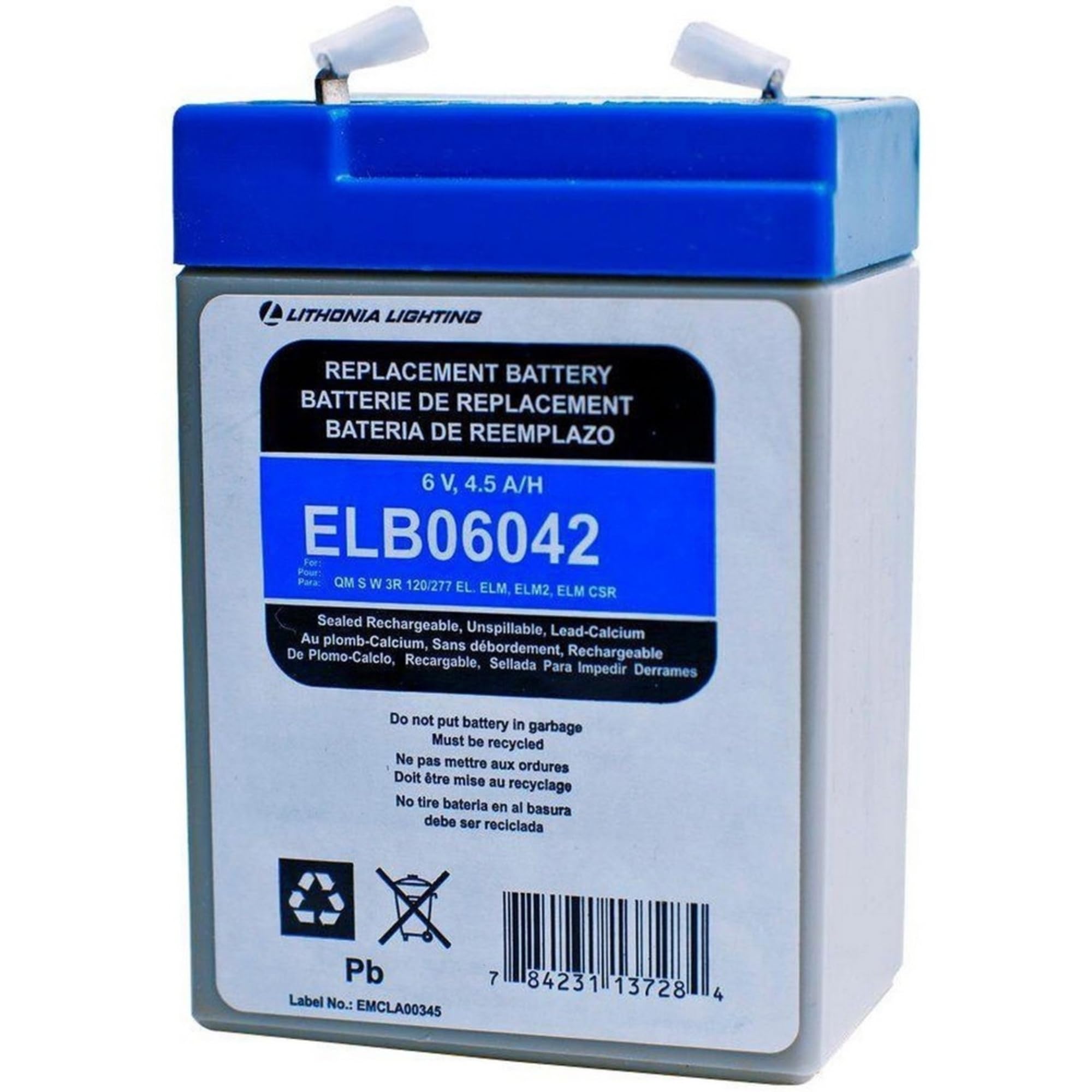 Lithonia Lighting Emergency Replacement Battery, 6 Volts, 250 Watts, Black (Elb 06042)