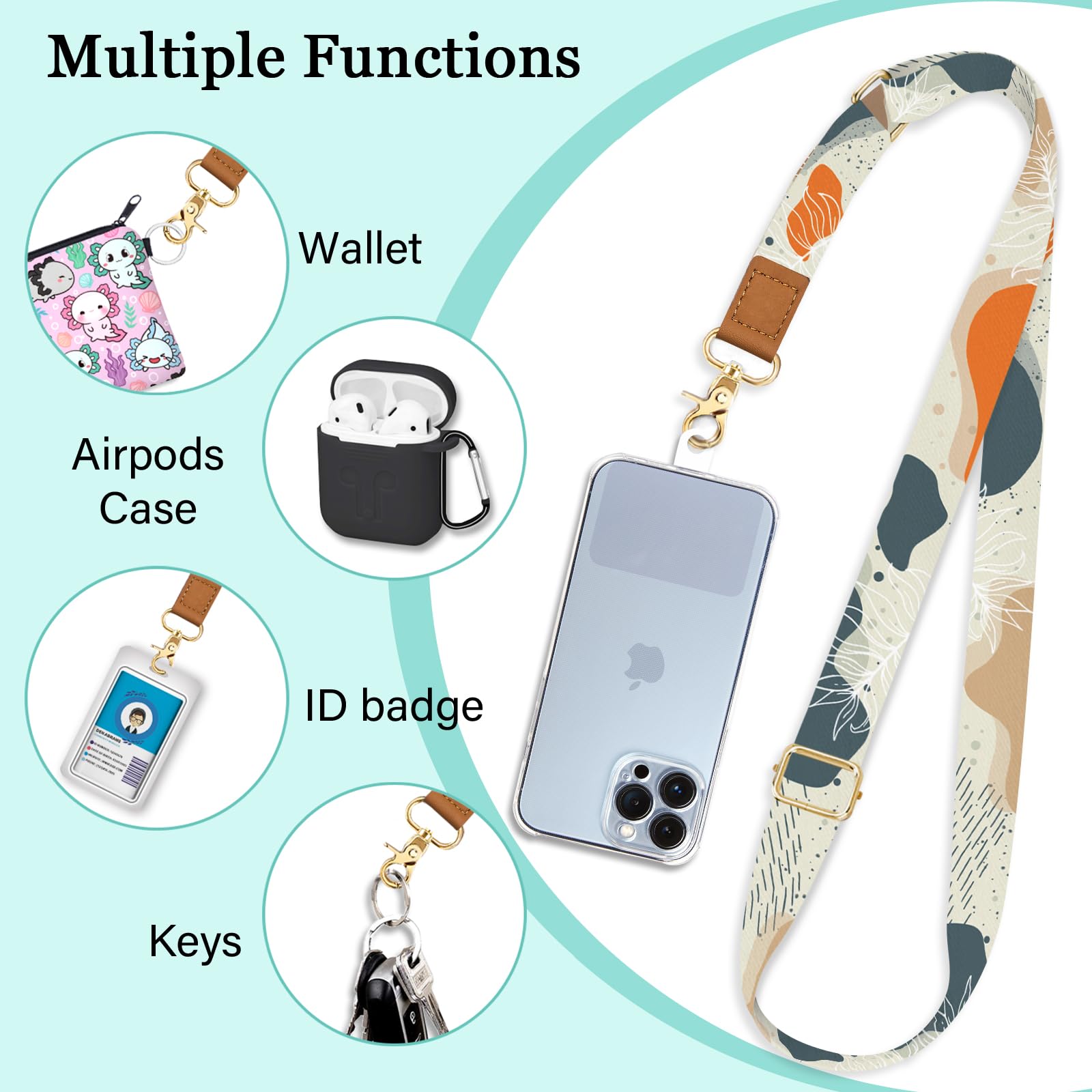 Piefly Phone Lanyard Crossbody Wrist Strap, Boho Abstract Art Cell Phone Lanyards For Around The Neck Wristlet Shoulder, Adjusta