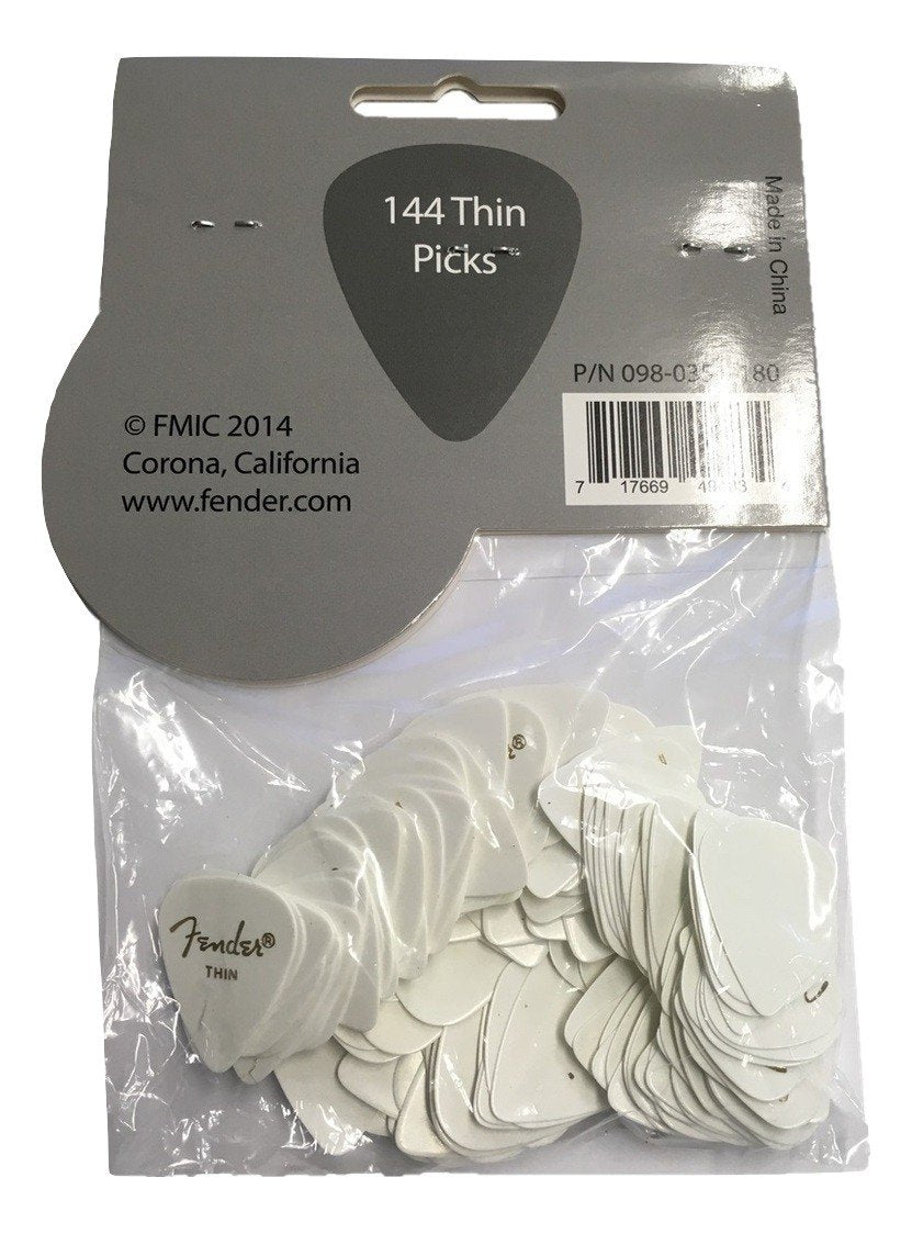 Fender Classic Celluloid Guitar Picks 351 Shape, White, Thin, 144 Pack