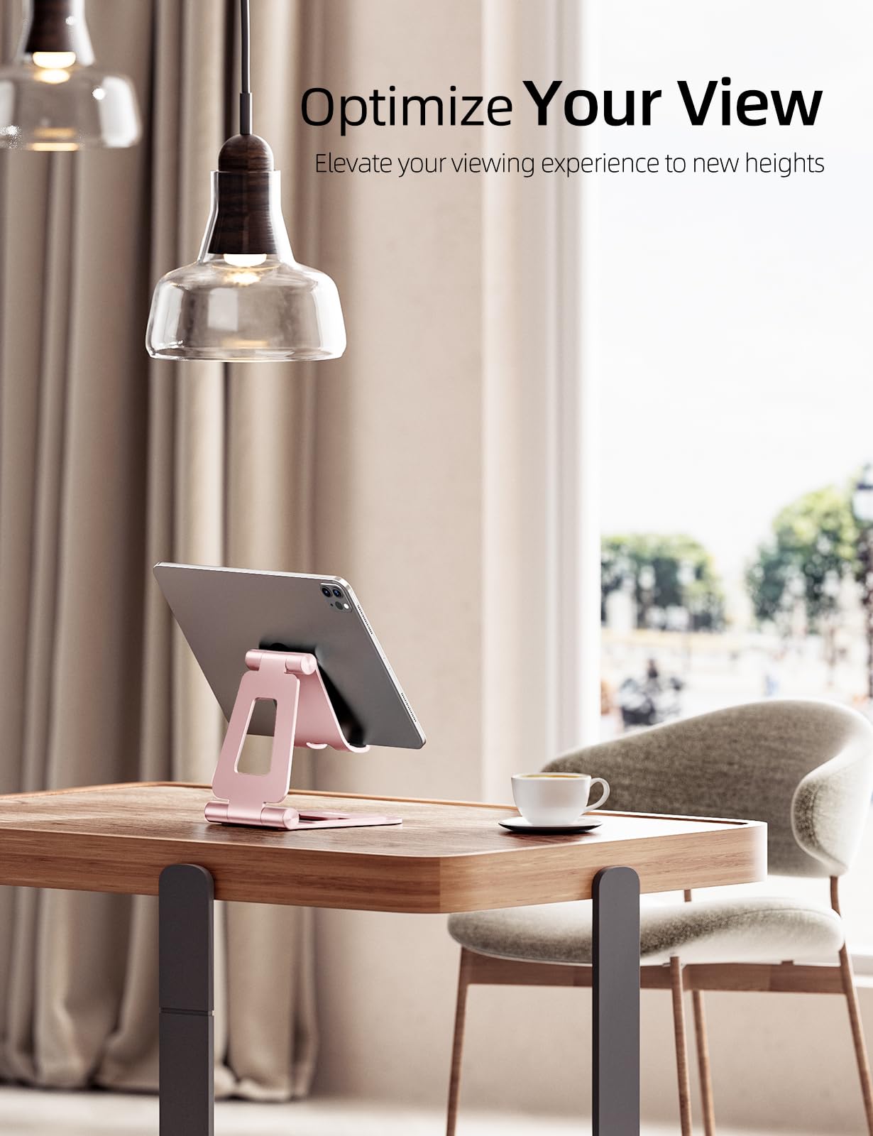 Nulaxy Aluminum Dual Foldable Ipad Stand, Fully Adjustable Desktop Tablet Holder, Ipad Accessories For Office Kindle Compatible With Mobile Devices Ipad Pro/Air/Mini, Iphone Pro/Max/Plus, Rose Gold