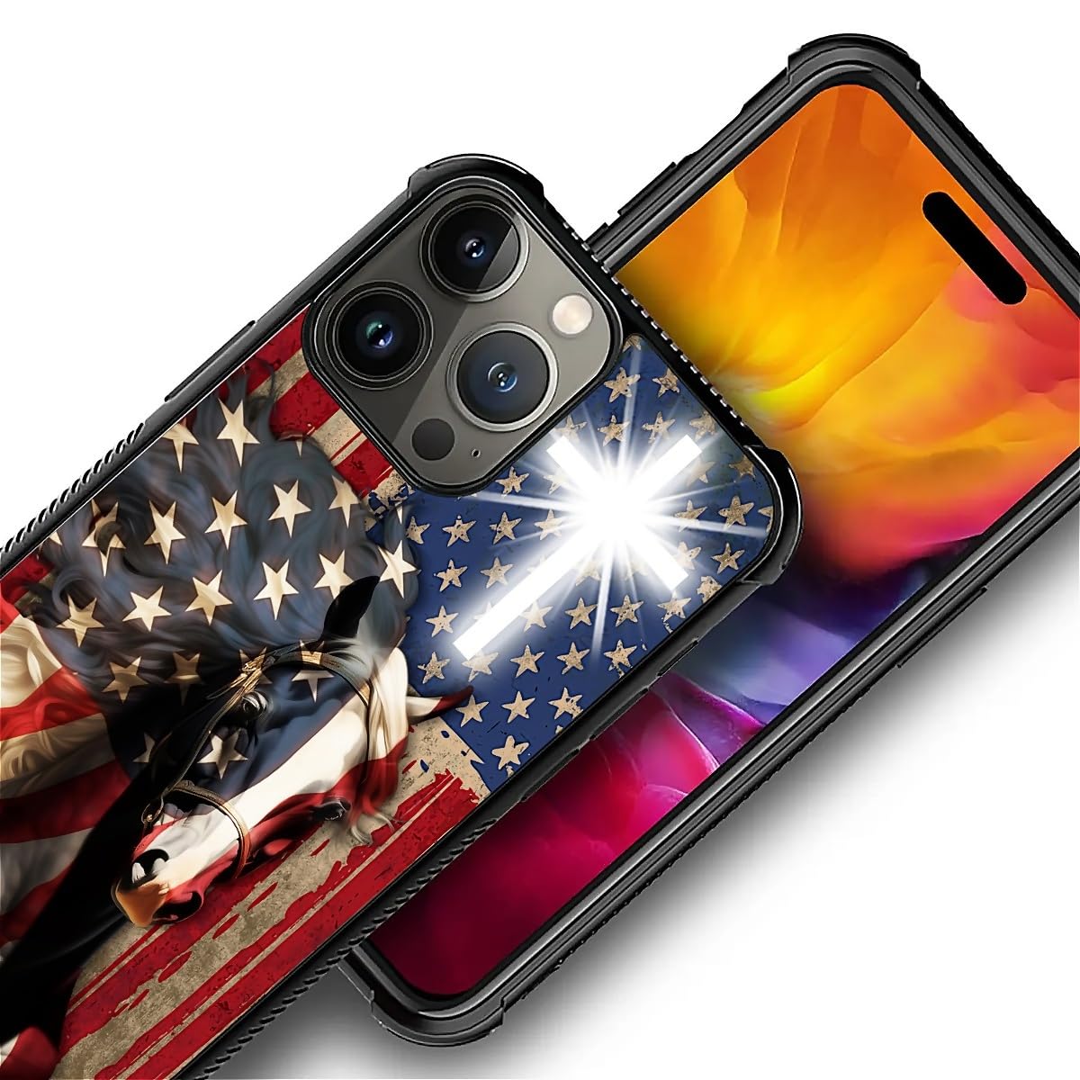 Fkbrcl4U For Iphone 16 Pro Case, Red American Flag Horse Cross Pattern Graphic Design Girl Boy Soft Silicone Hard Acrylic Shock