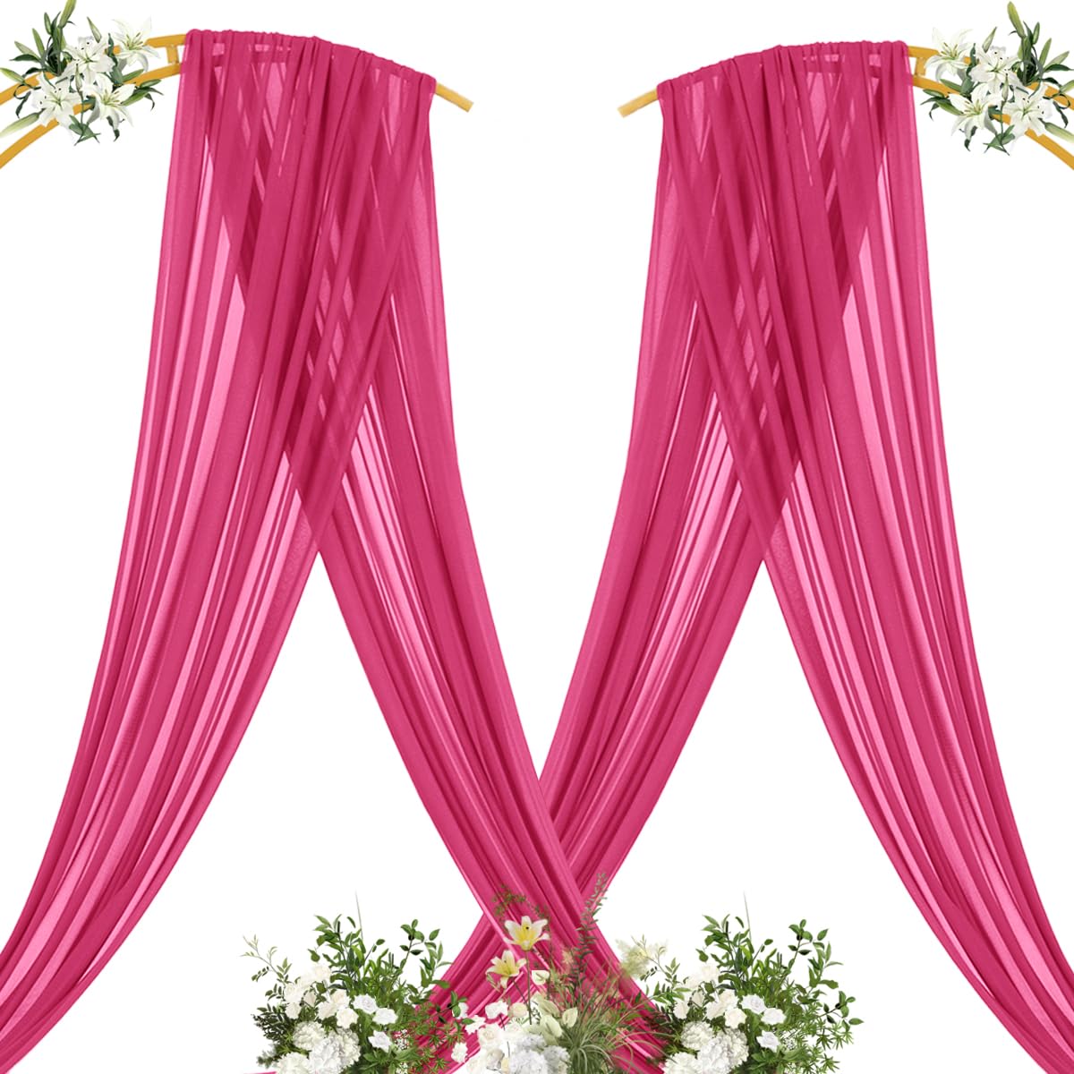 Mlmc Wedding Arch Draping Fabric 2 Panels 29'' X 20Ft Fuchsia Chiffon Drapery Sheer Backdrop Curtains For Ceremony Wedding Party