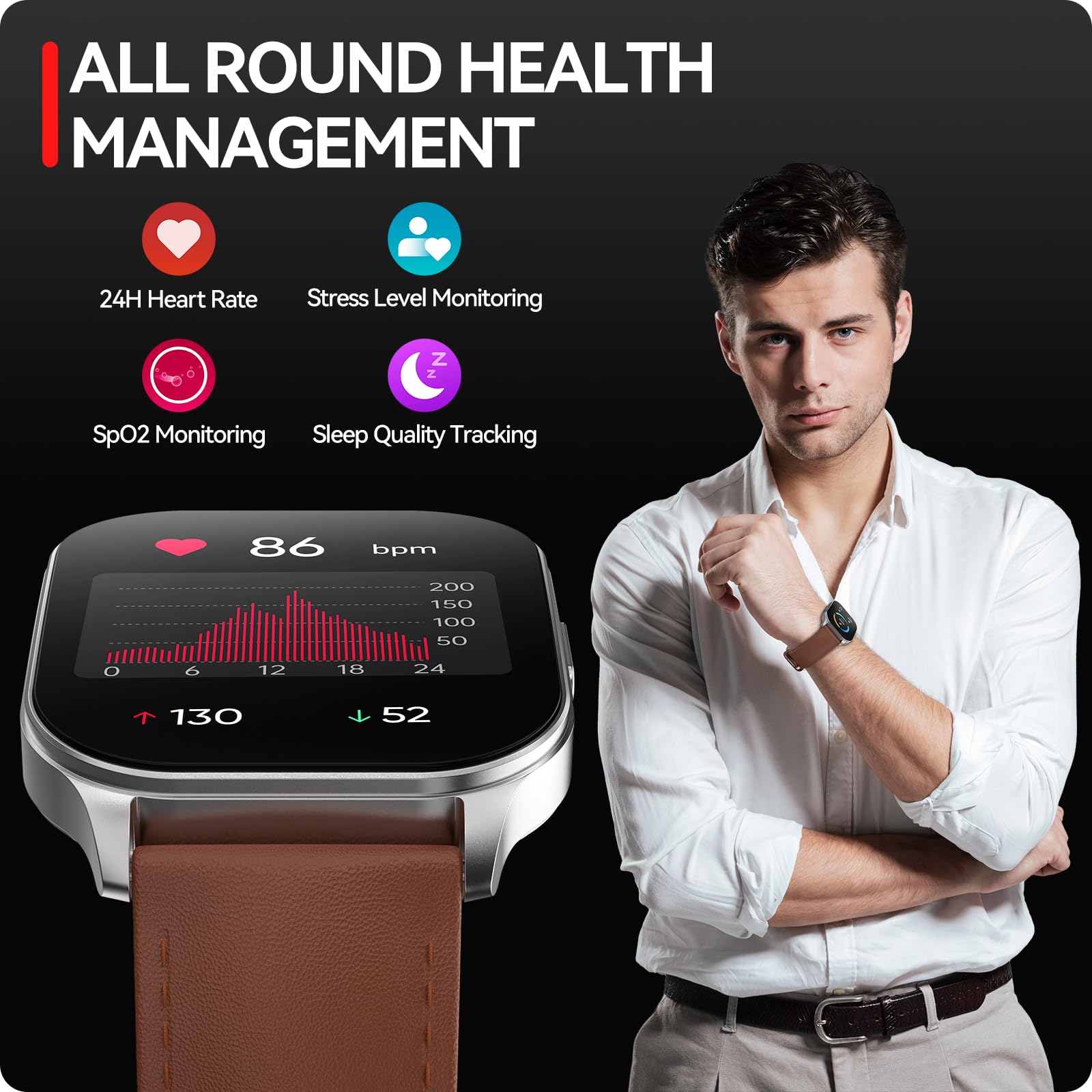 Anyloop Smart Watch For Men Women, 1.96'' Amoled Display, Fitness Watch(Answer/Make Call) With Heart Rate Sleep Spo2 Monitor,Ip6