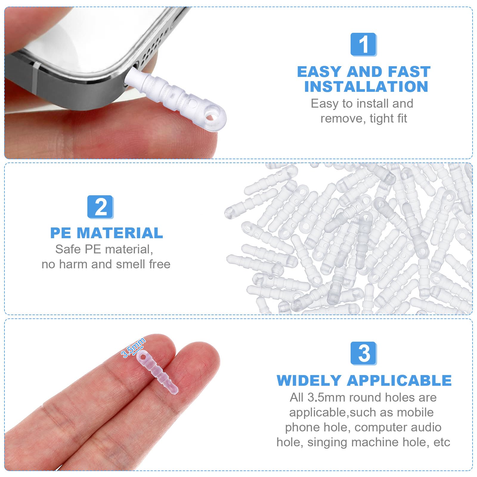 Plugs   100 Pcs Cell Phone Dust Plug Charm With Headphone Covers Dust Protector Cap Compatible For 3.5Mm Earphone (Transparent)